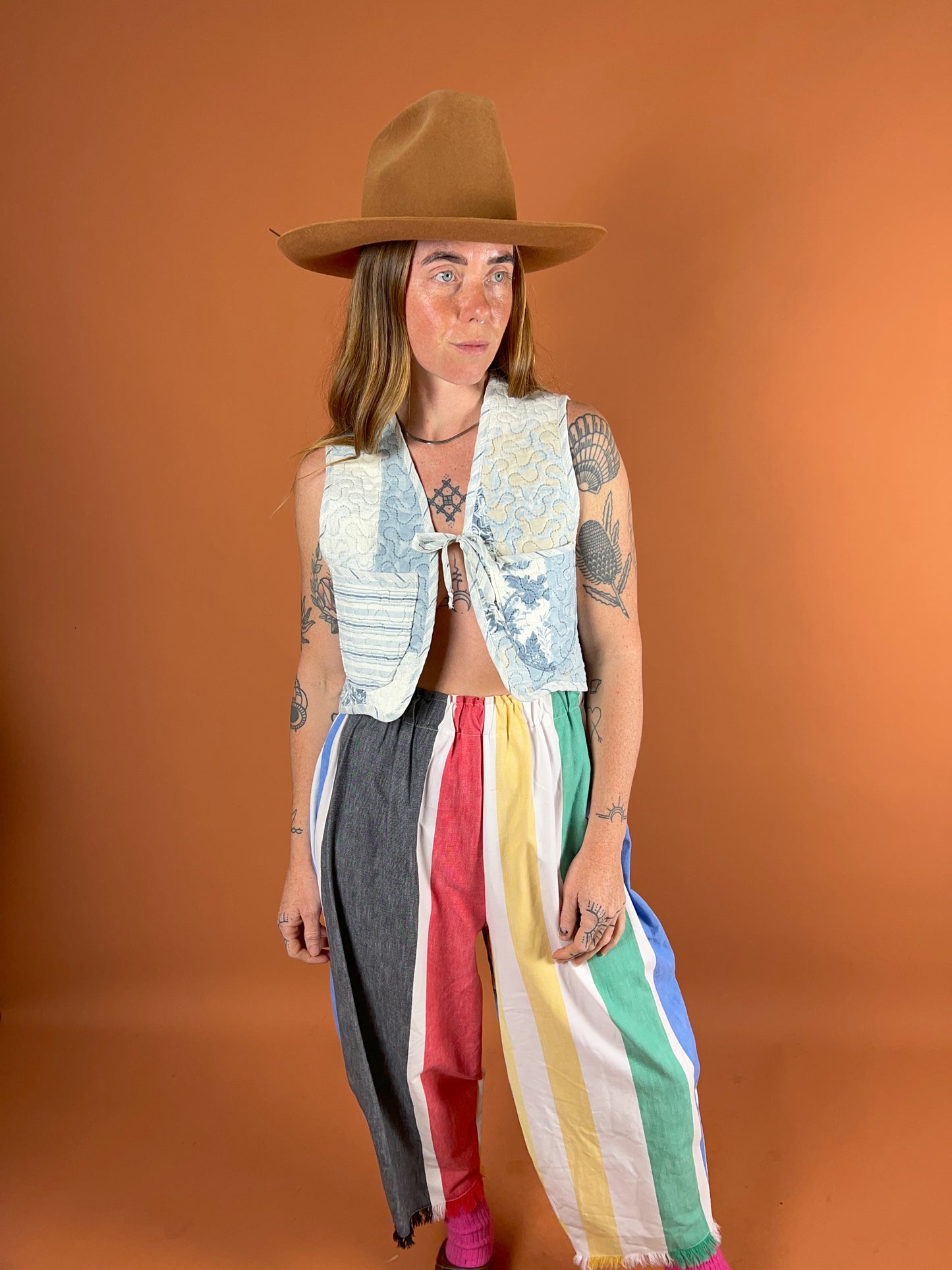 SECOND LOVE SLOW FASHION Upcycled Stripe Tablecloth Balloon Pants 6-12