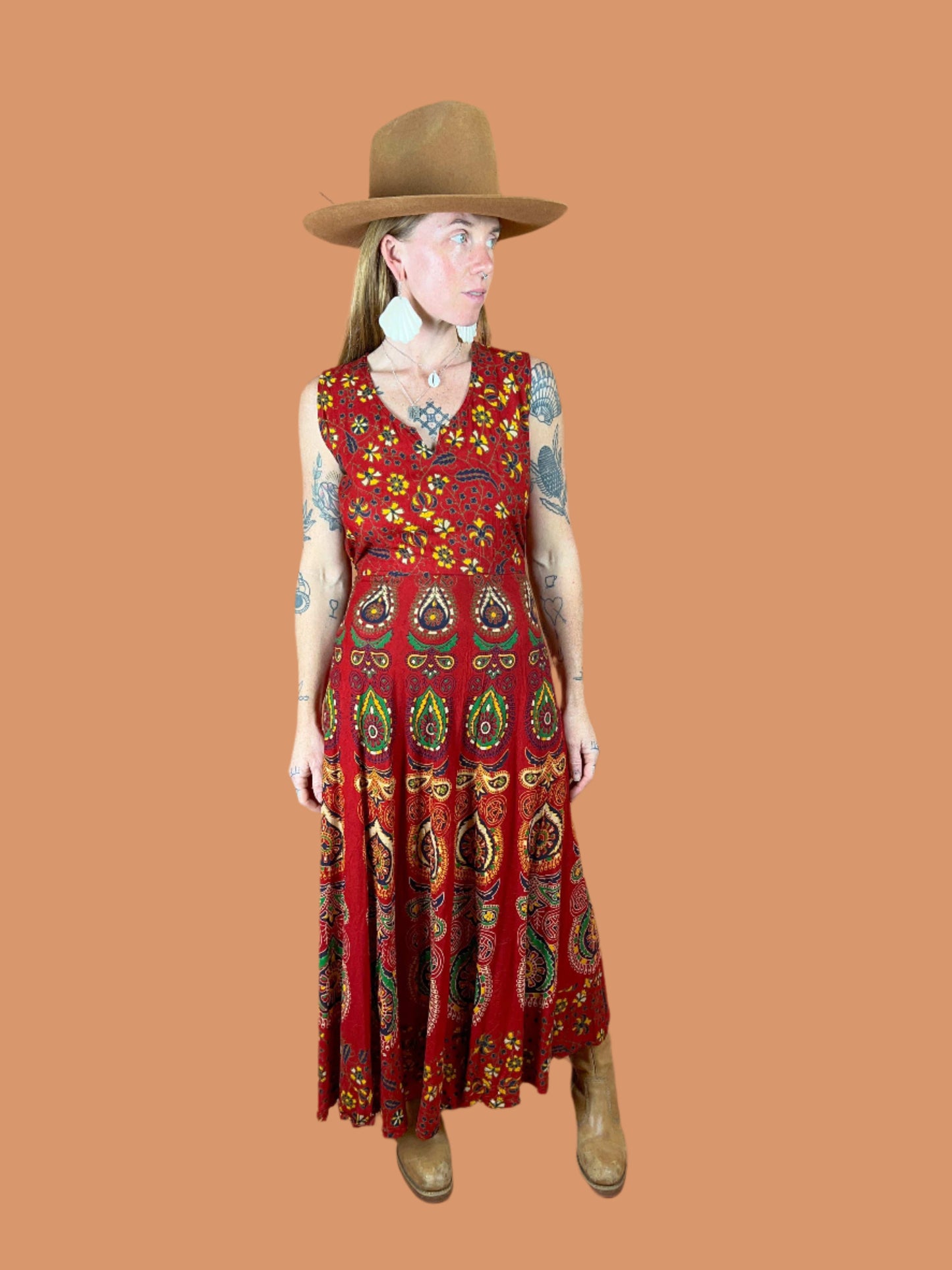 VTG 80's/90's Batik Cotton Maxi Dress 14