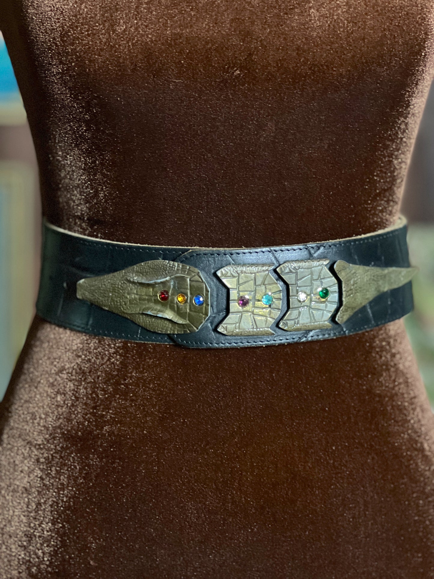 VTG 60’s Crocodile Buckle Leather Belt OS