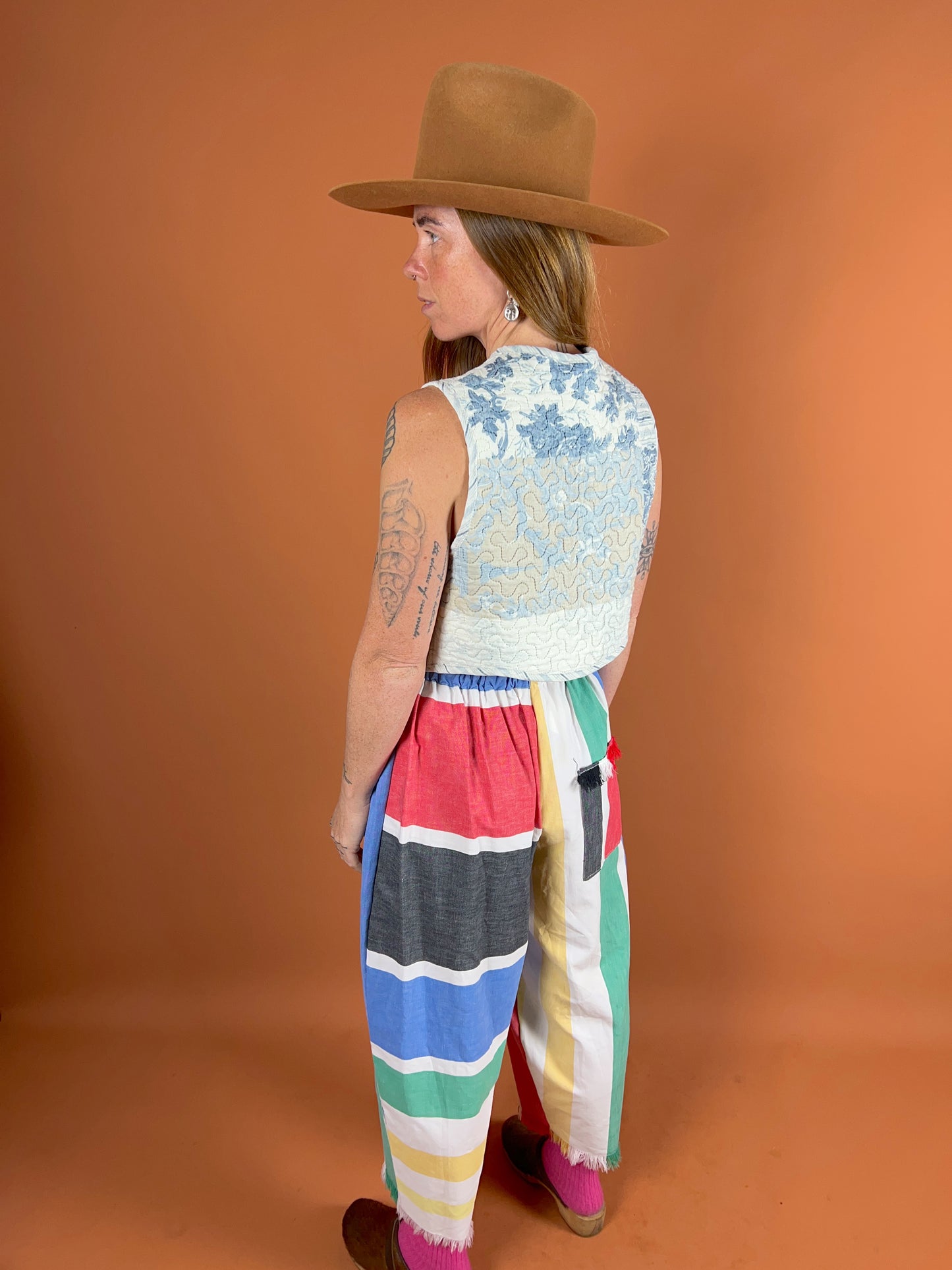 SECOND LOVE SLOW FASHION Upcycled Stripe Tablecloth Balloon Pants 6-12