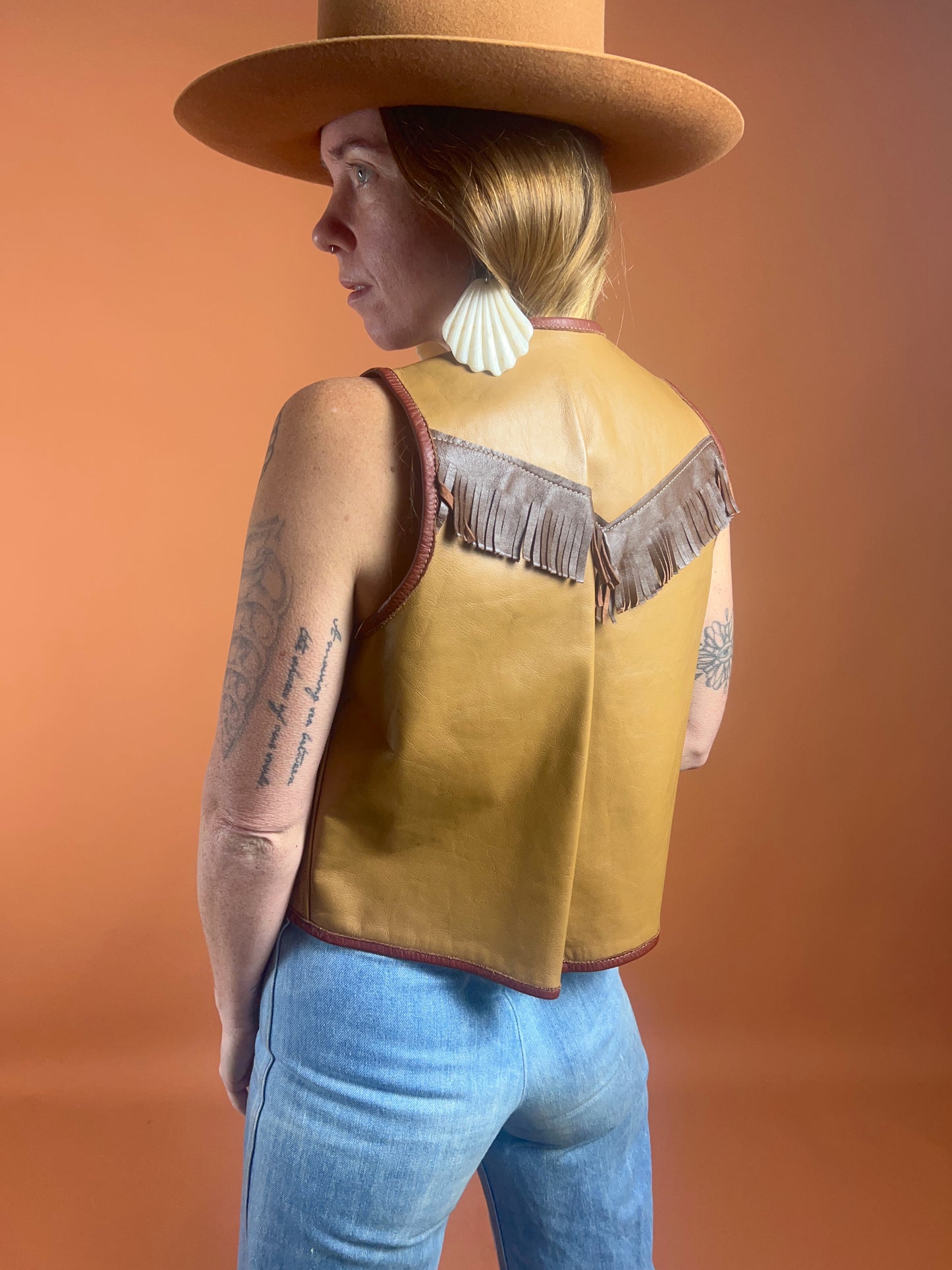 VTG 60's/70's Leather Two Tone Tassel Vest 10-12