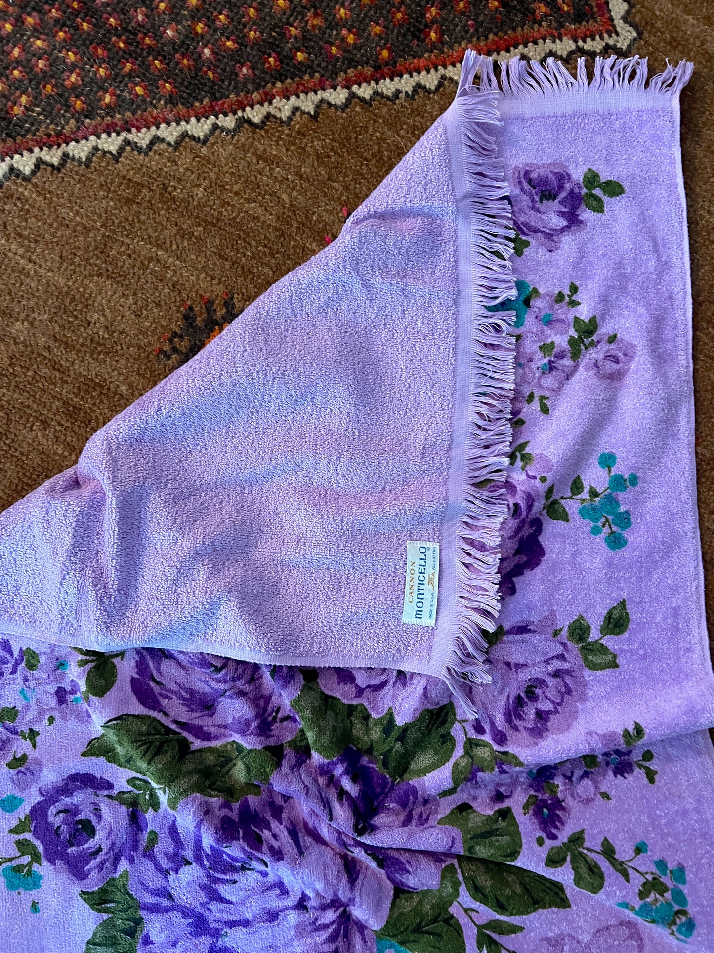 VINTAGE 60's Floral Purple Towel