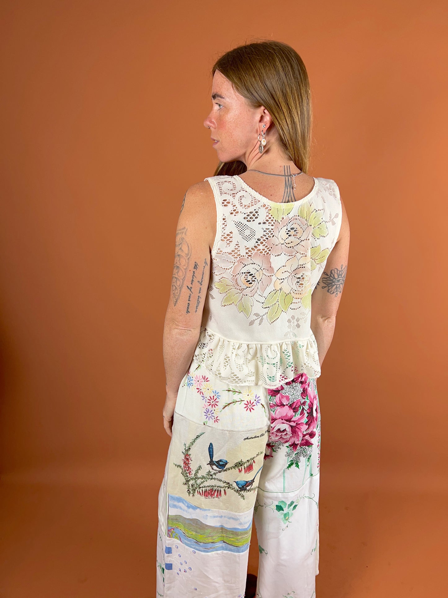 SECOND LOVE SLOW FASHION Vintage tablecloth & Tea Towel Patchwork Pants 8-14