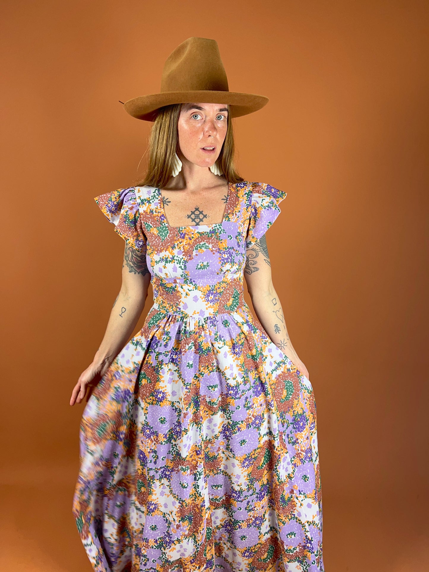 VINTAGE 60's Cotton Floral Prairie Maxi Dress 10