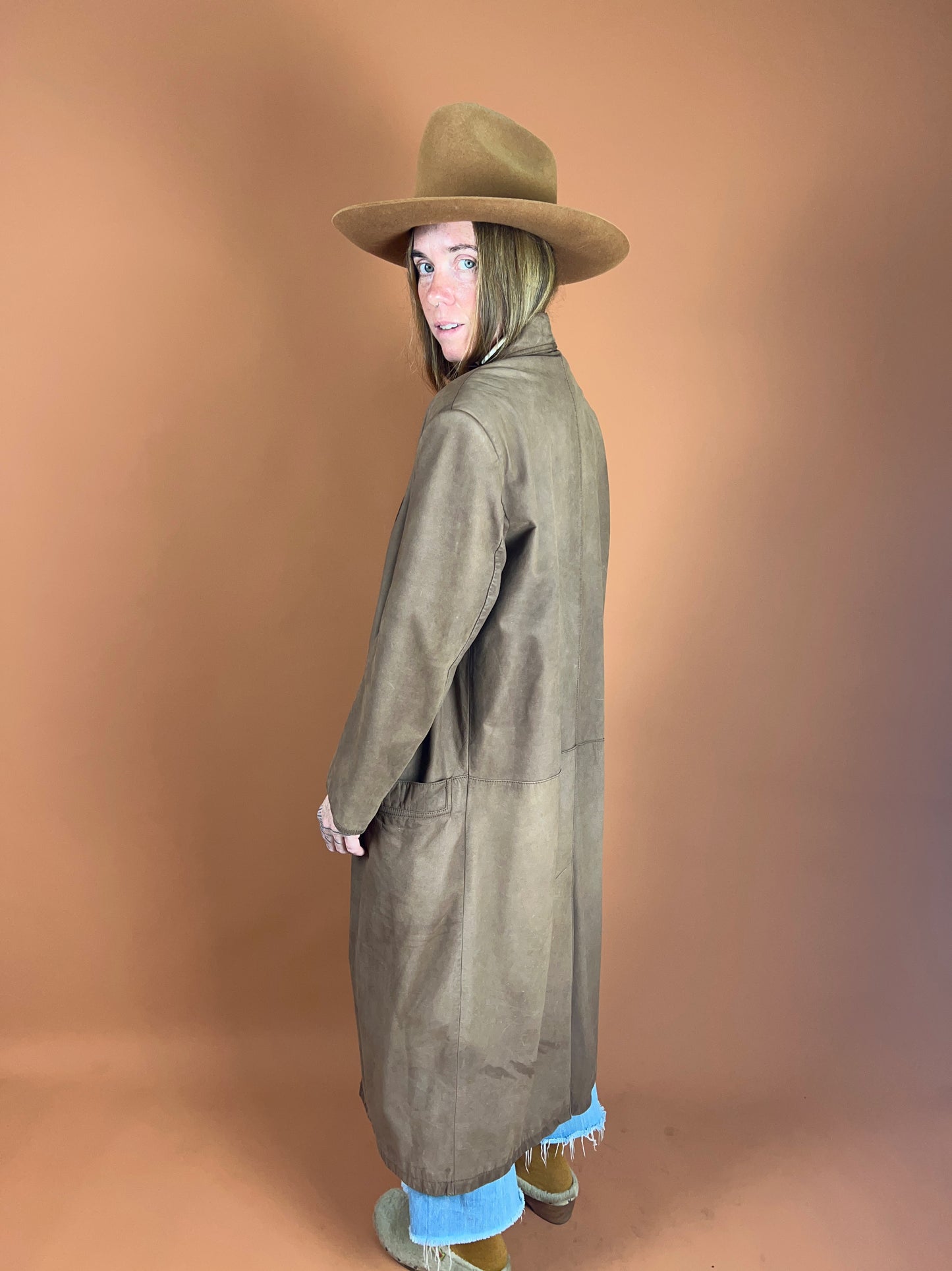 VINTAGE 70's/80's Suede Double Breasted Trench Coat 12-14