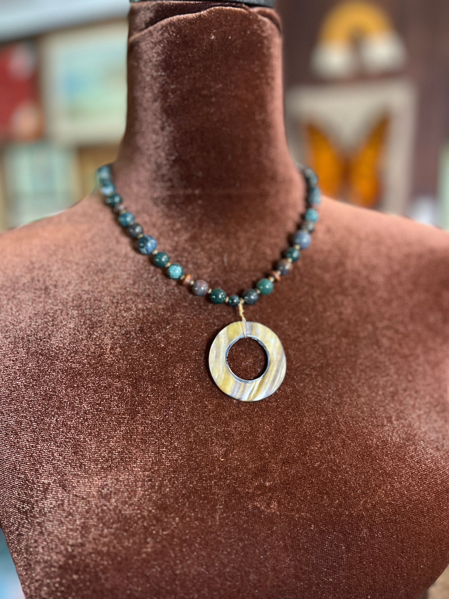 Moon Rae Moss Agate Pearl Necklace