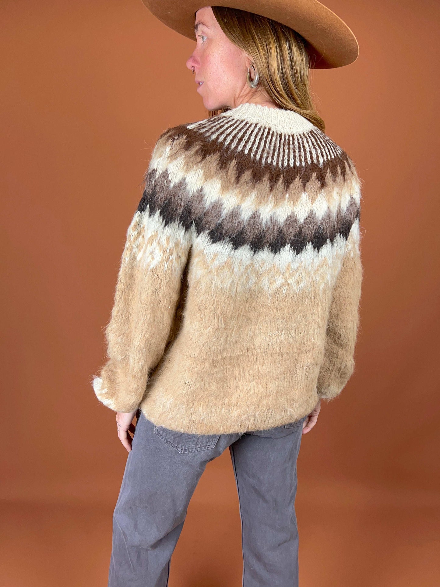 VTG 70's Handmade Knit Mohair Wool Scandinavian Jumper 10-12