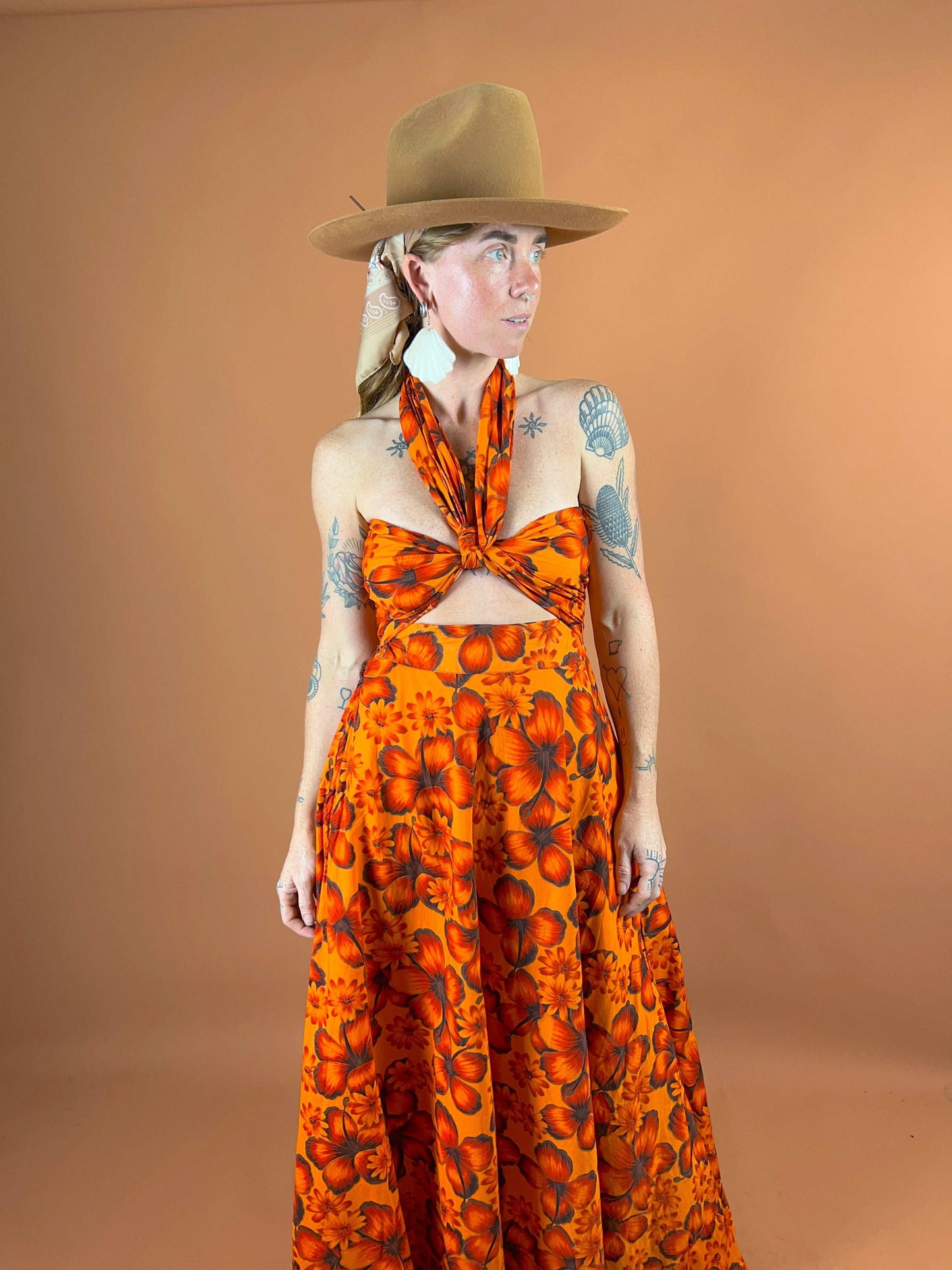 VTG 60's Hibiscus Maxi Dress 8-10