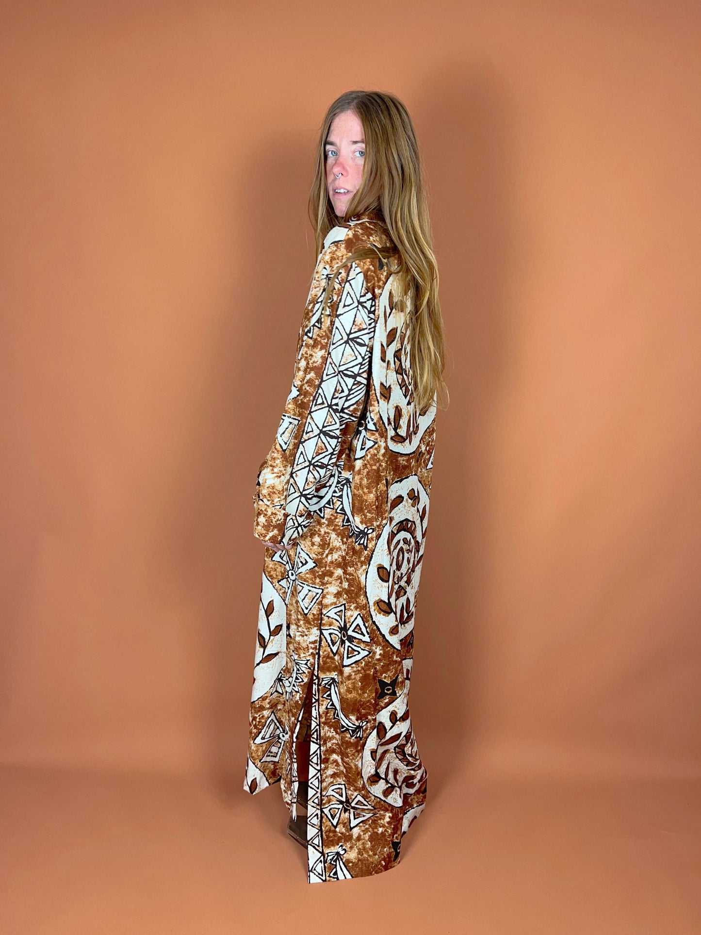VTG 70's Printed Kaftan Maxi Dress 12-14
