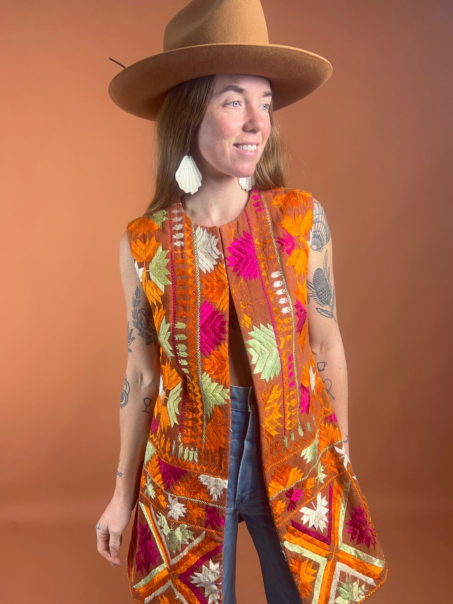 VTG 70's Indian Cotton Embroidered Vest 10-12