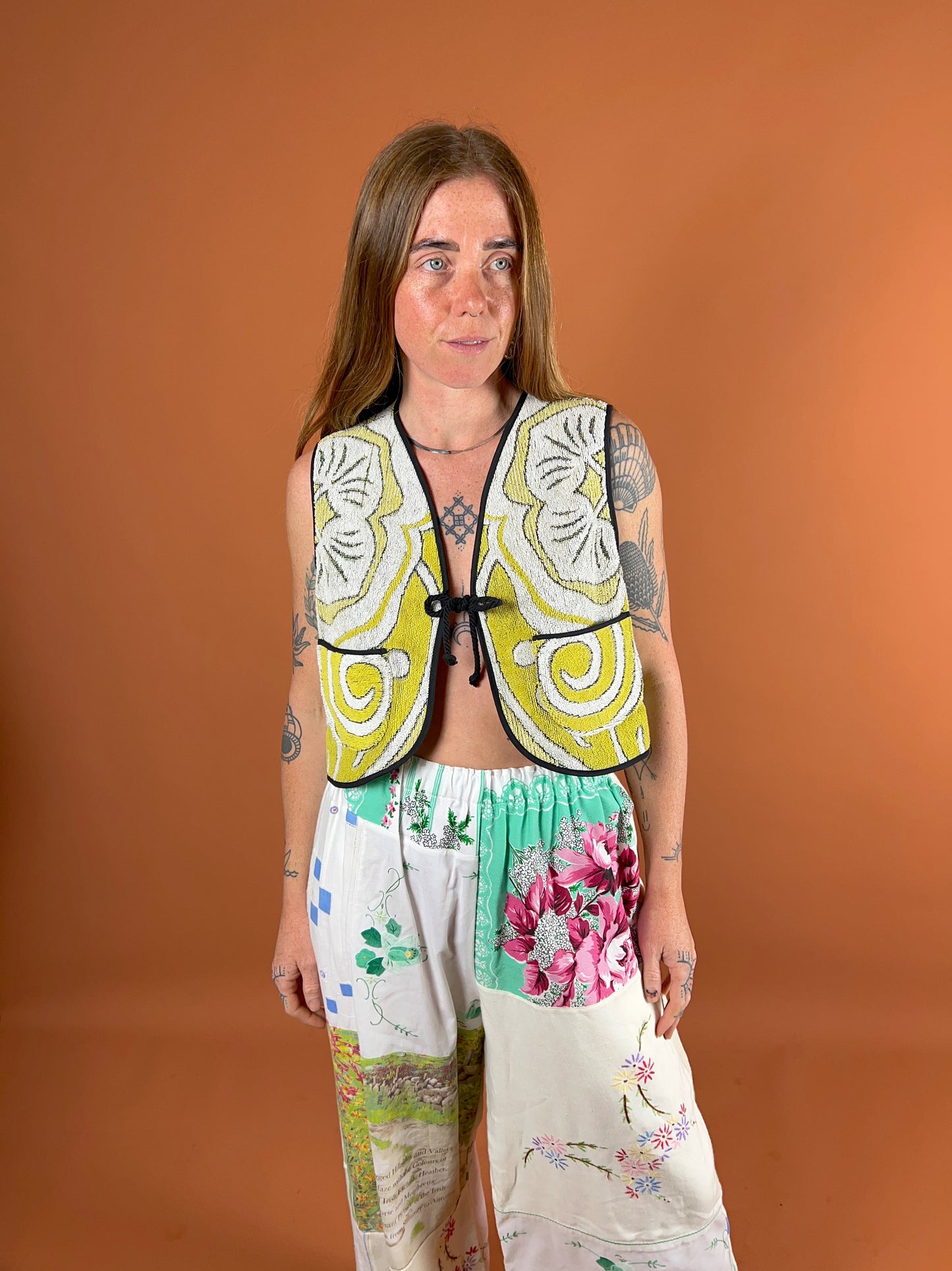 SECOND LOVE SLOW FASHION Upcycled Vintage Towel Tie Front Vest OS