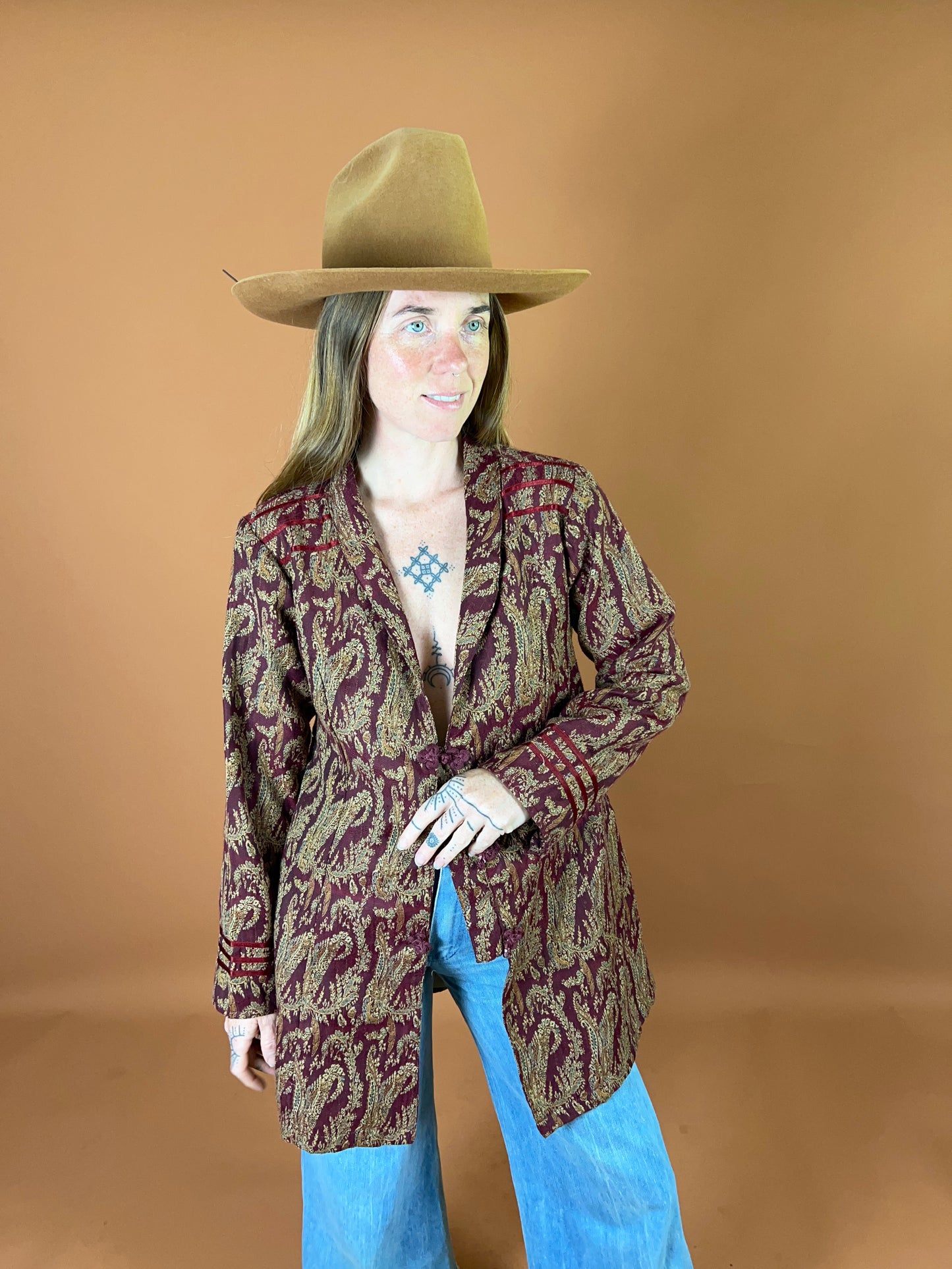 VINTAGE 70's Paisley Brocade Long Jacket 10-12