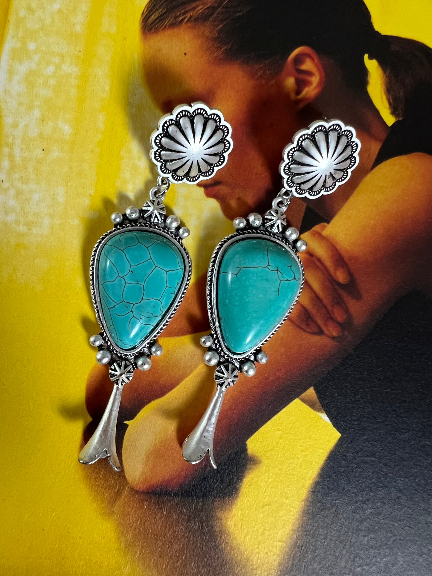 ISAC Squash Blossom Turquoise Post Earrings