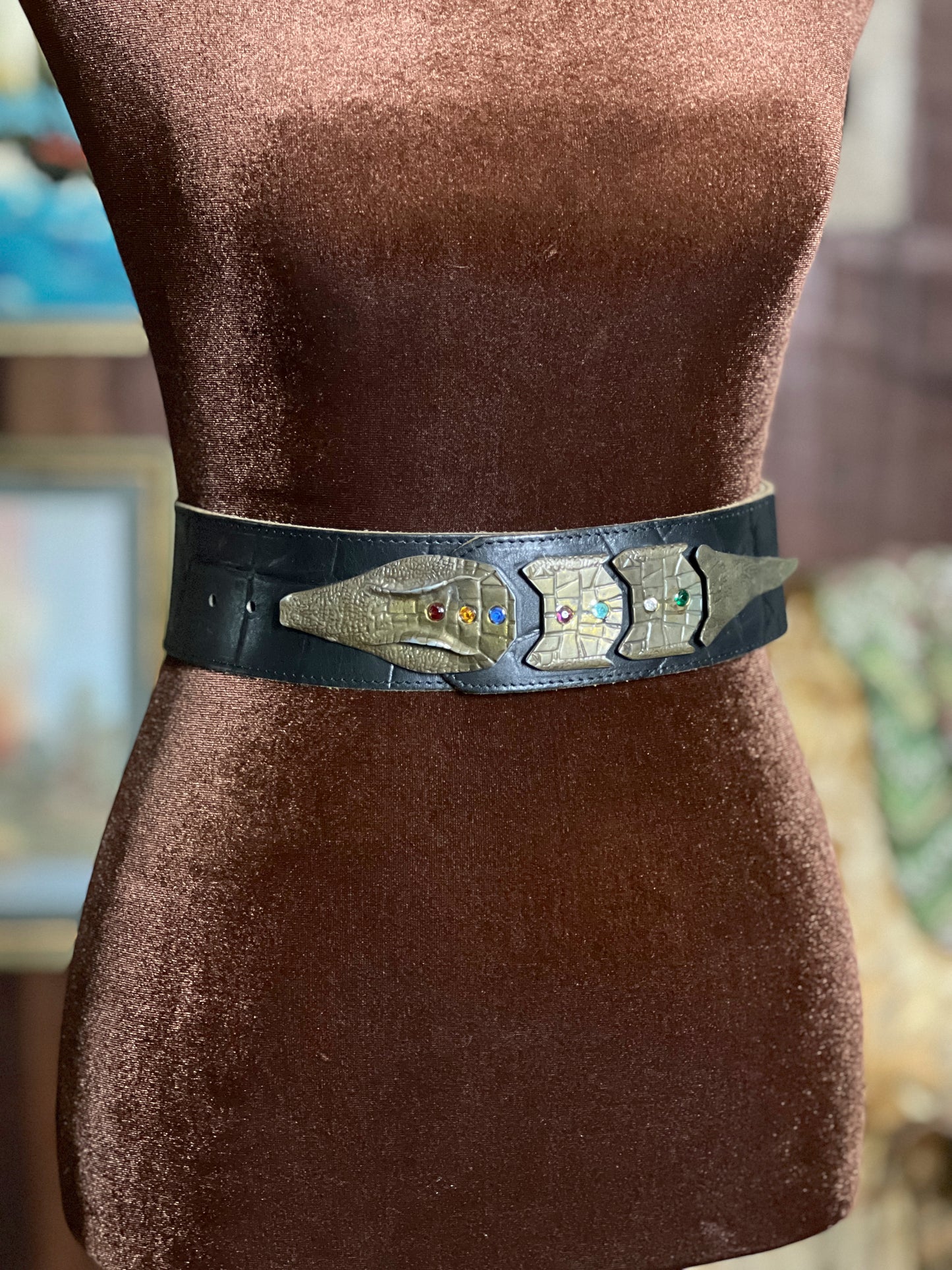 VTG 60’s Crocodile Buckle Leather Belt OS