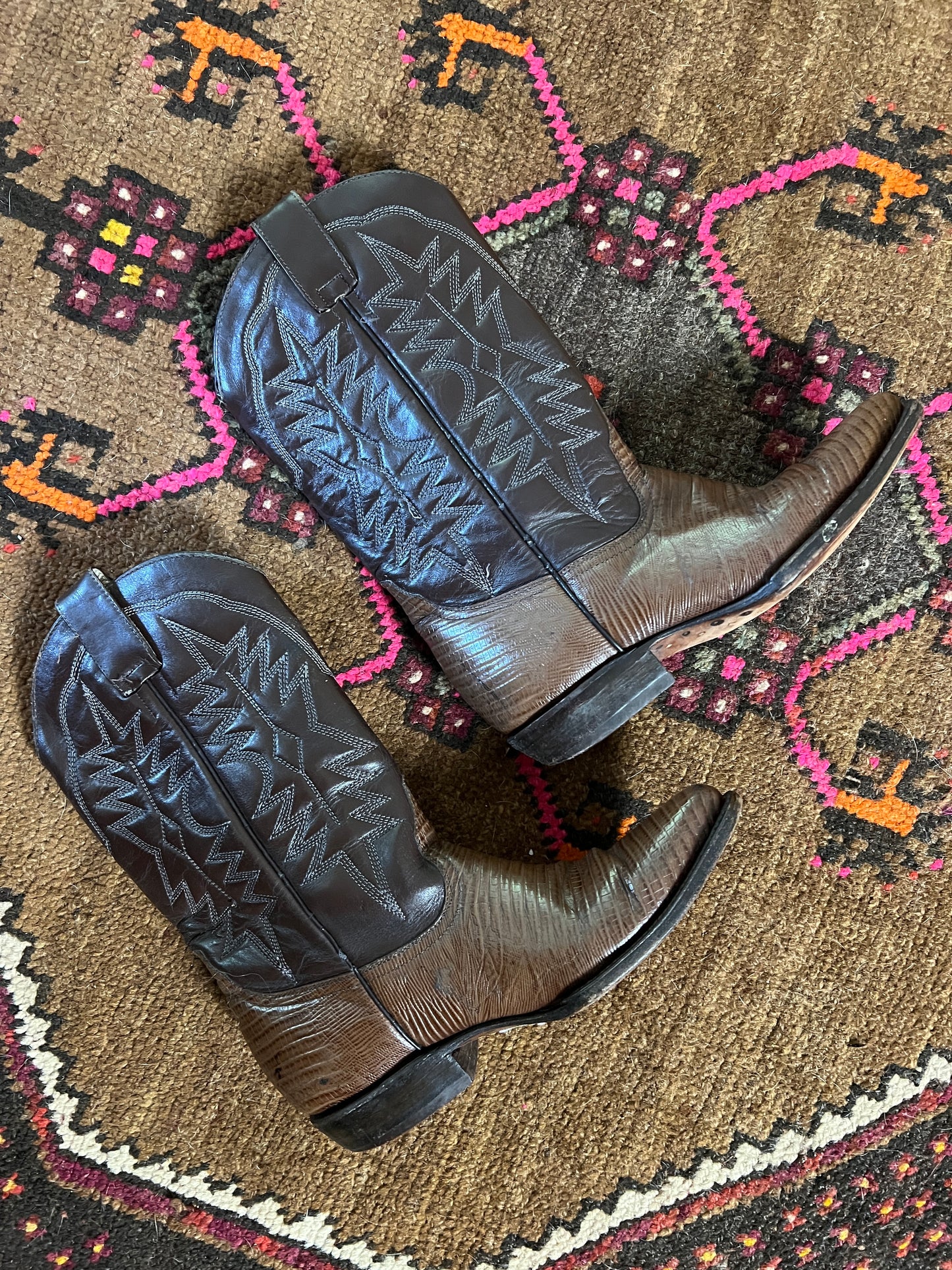 VINTAGE 70's Two Tone Leather Cowboy Boots 36.5/6