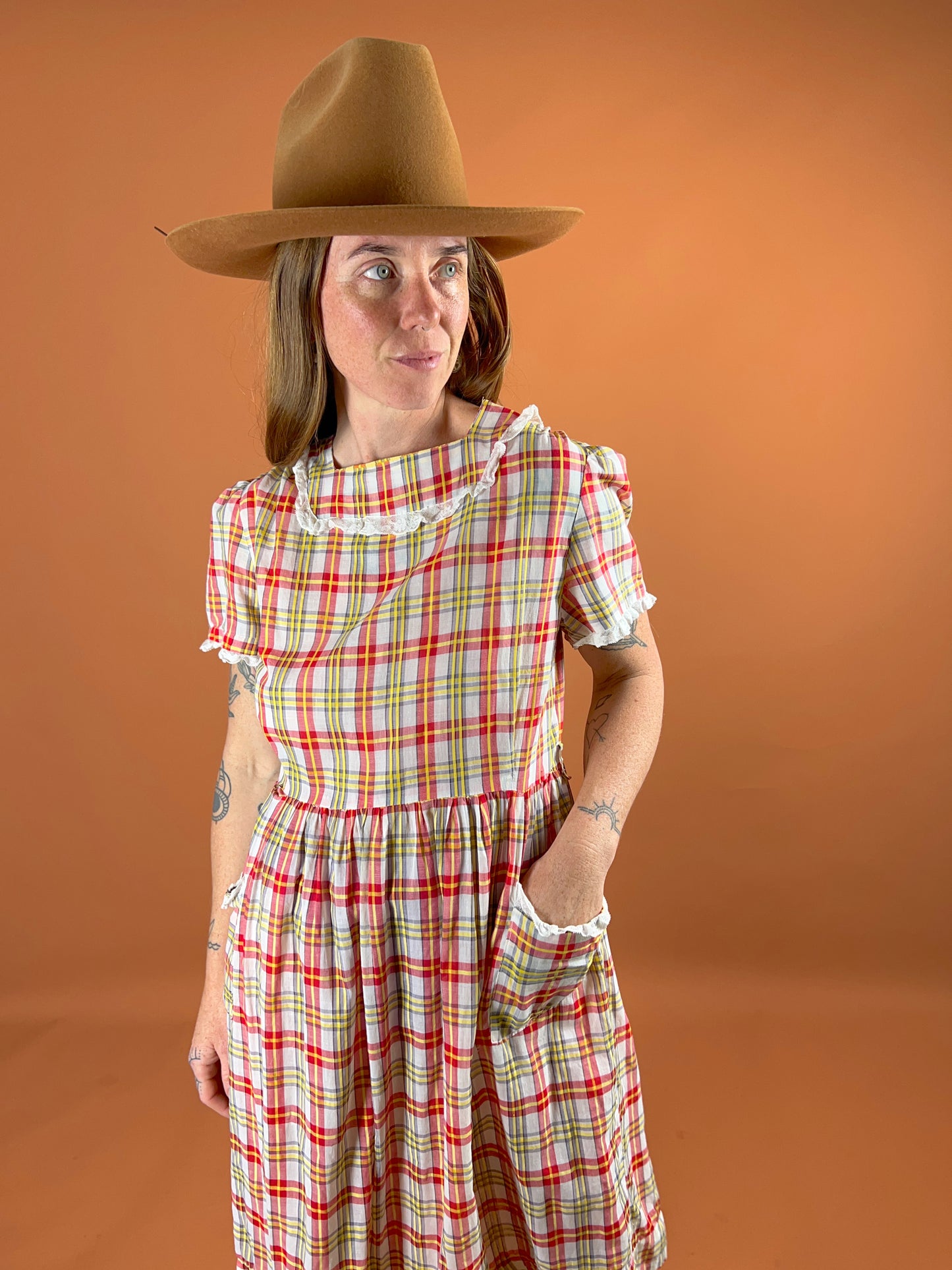 VINTAGE 60's Cotton Gingham Mini Dress 10-12