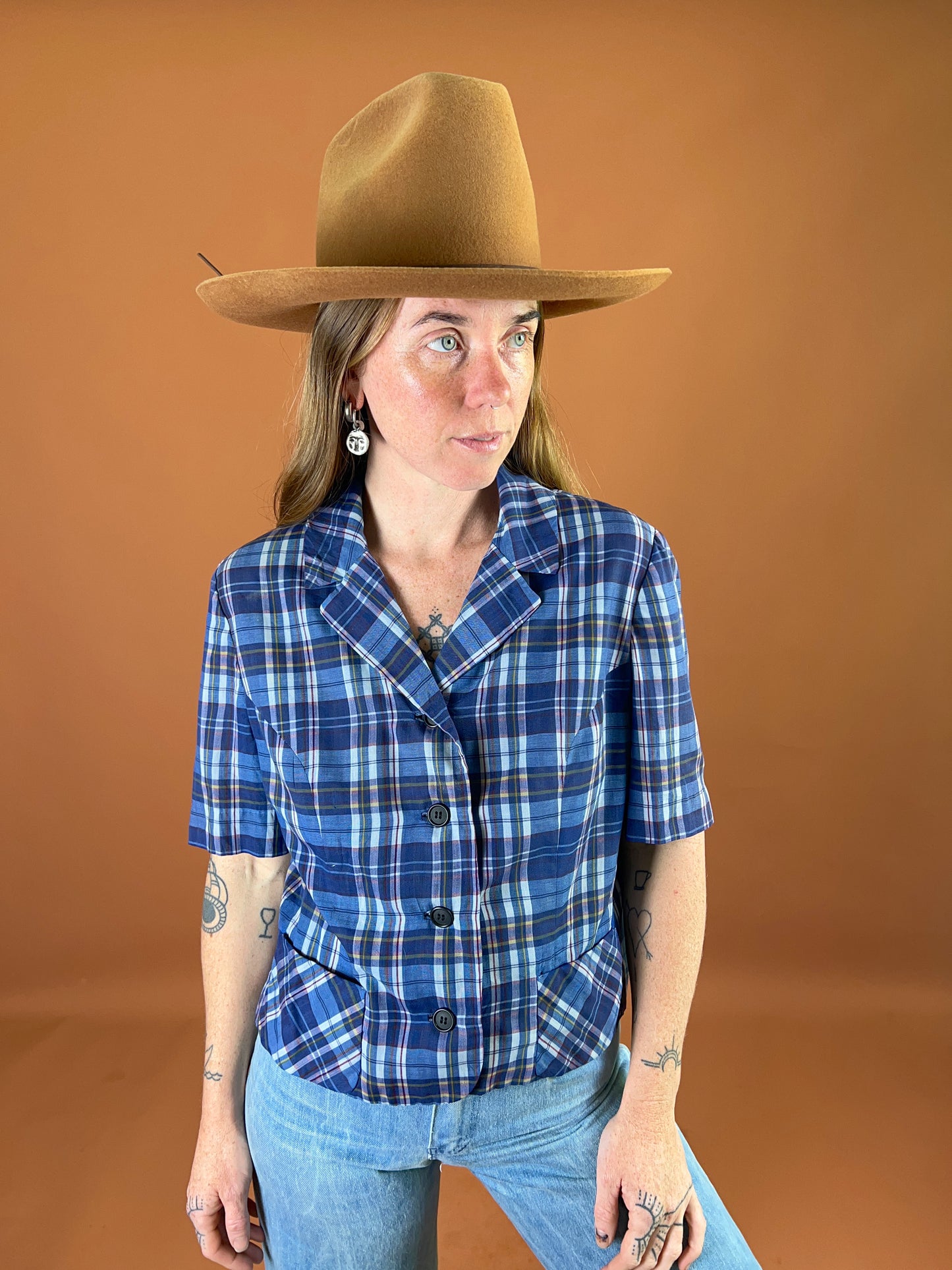 VINTAGE 60's Cotton Plaid Shirt 10-12