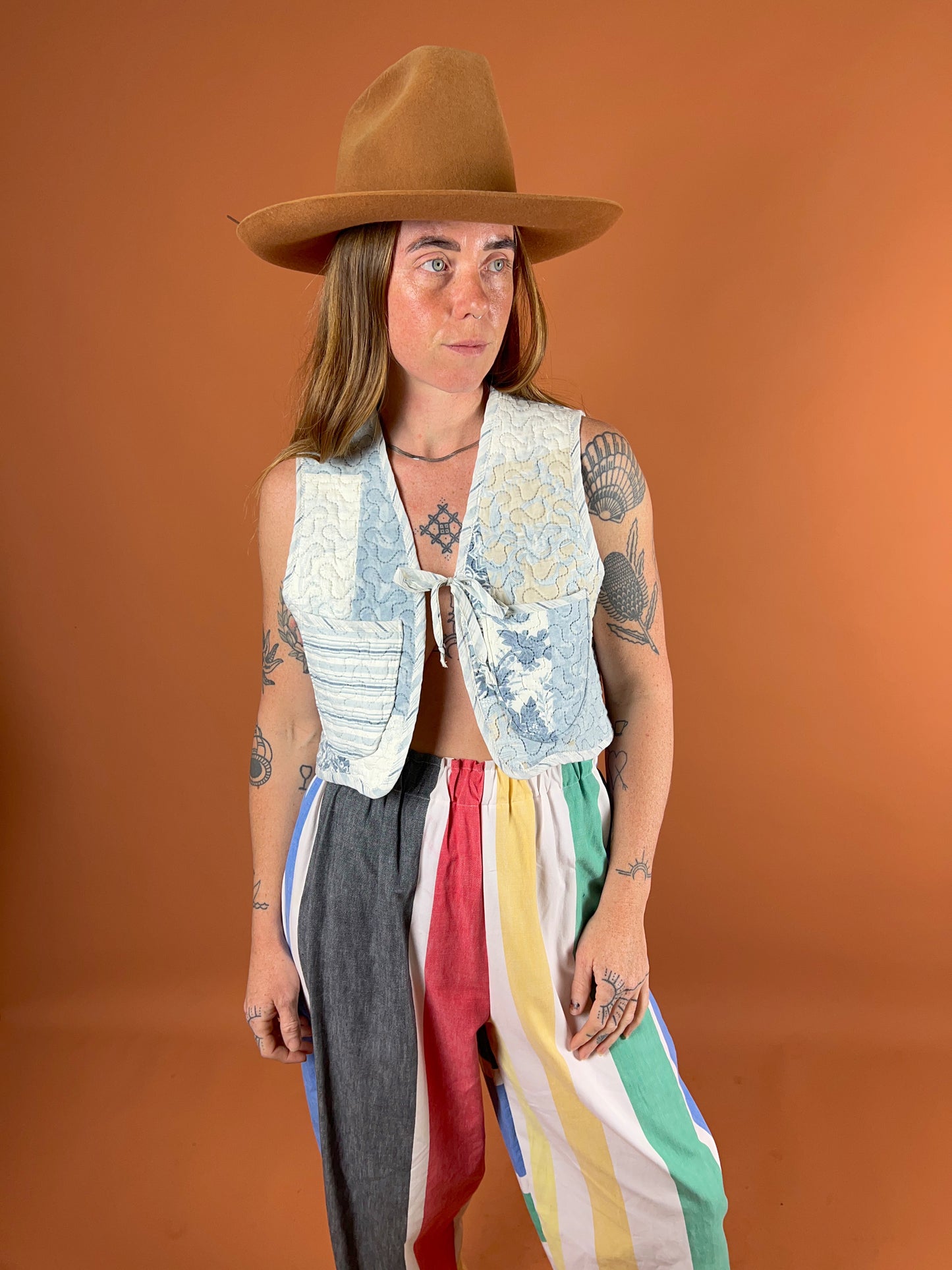 SECOND LOVE SLOW FASHION Upcycled Reversible Quilt Tie Front Vest 8-10