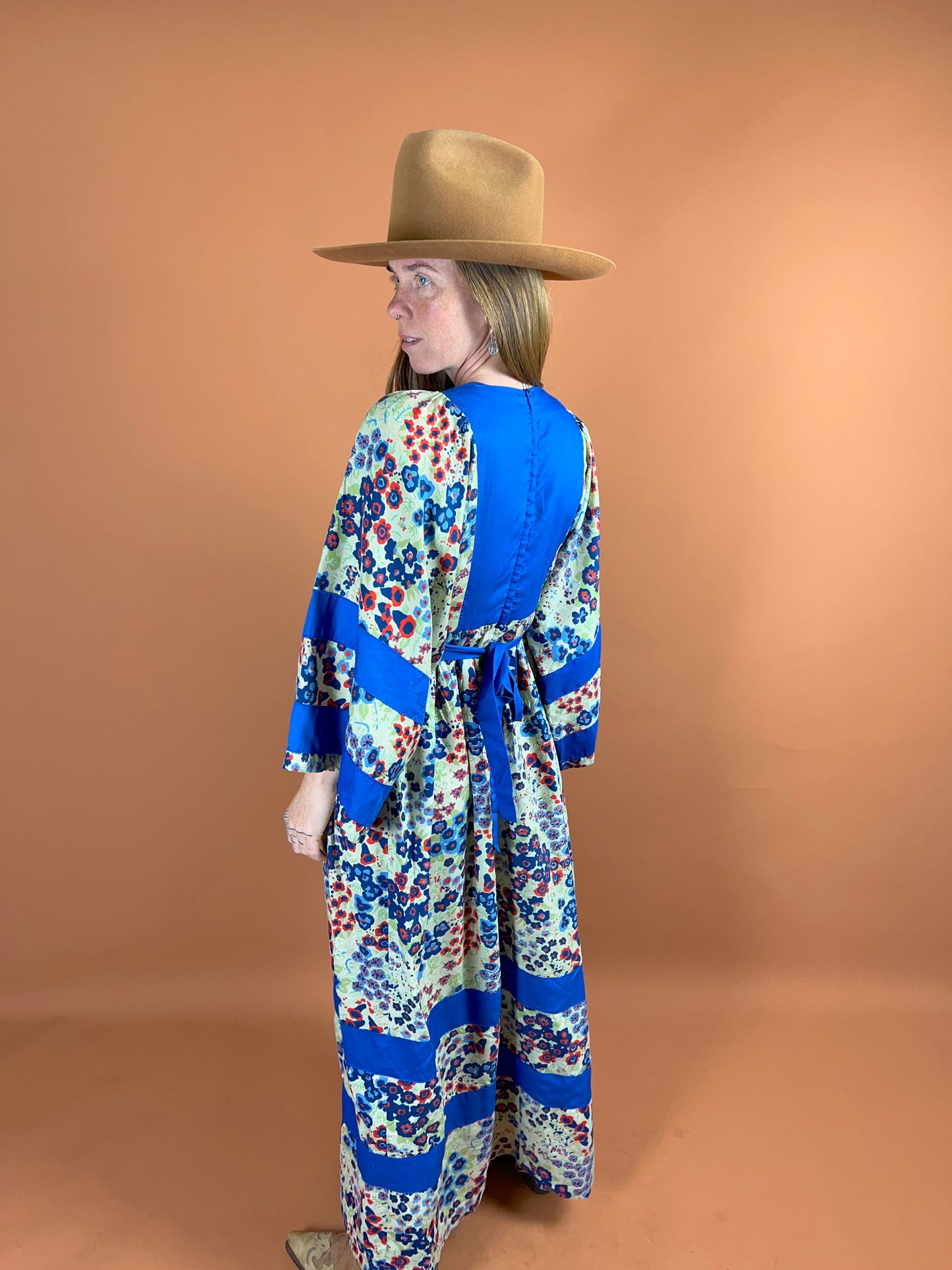 VINTAGE 60's Floral Big Sleeve Maxi Dress 8-10