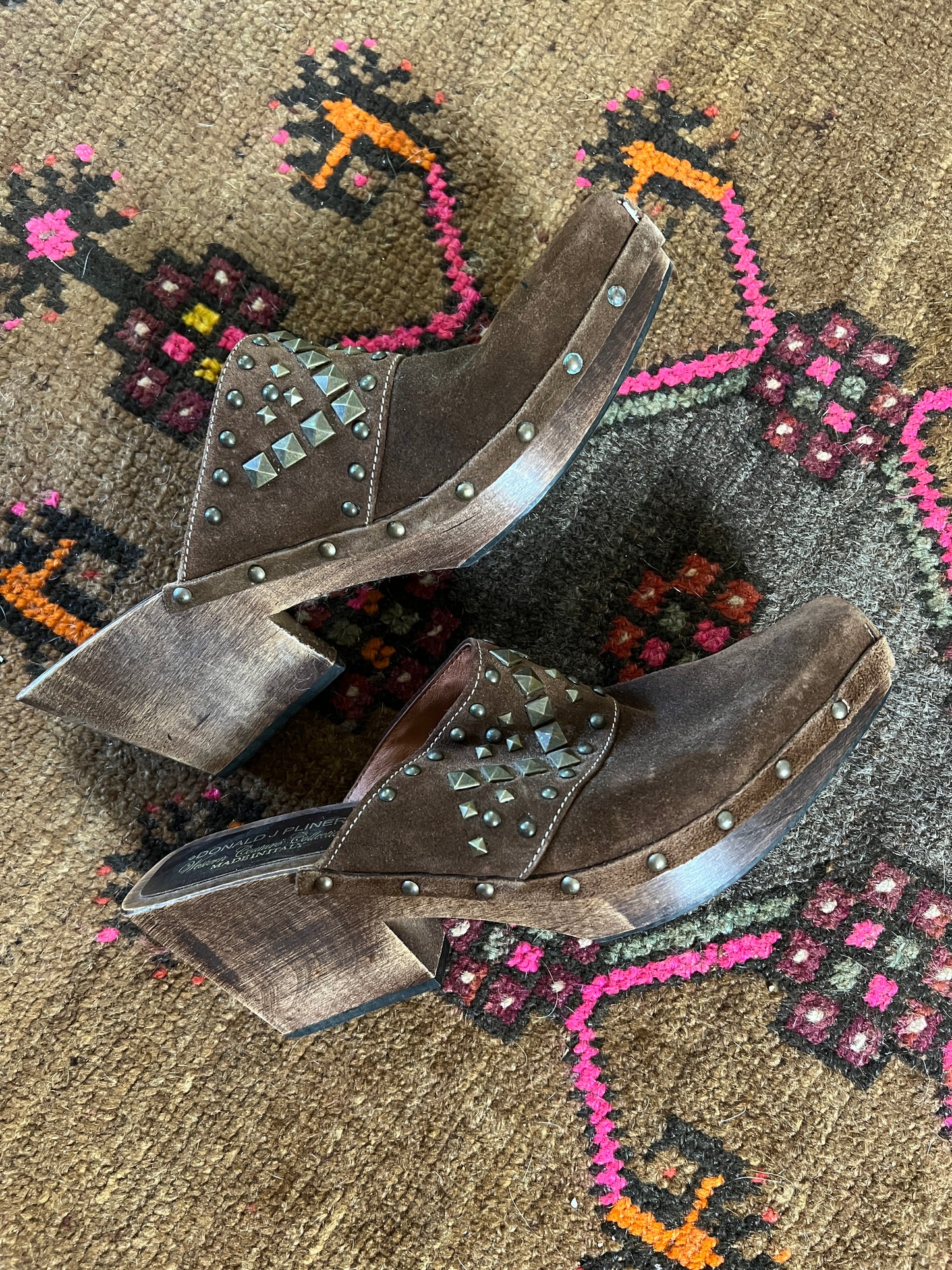 VINTAGE Y2K Italian Suede Studded Mules 9/39.5