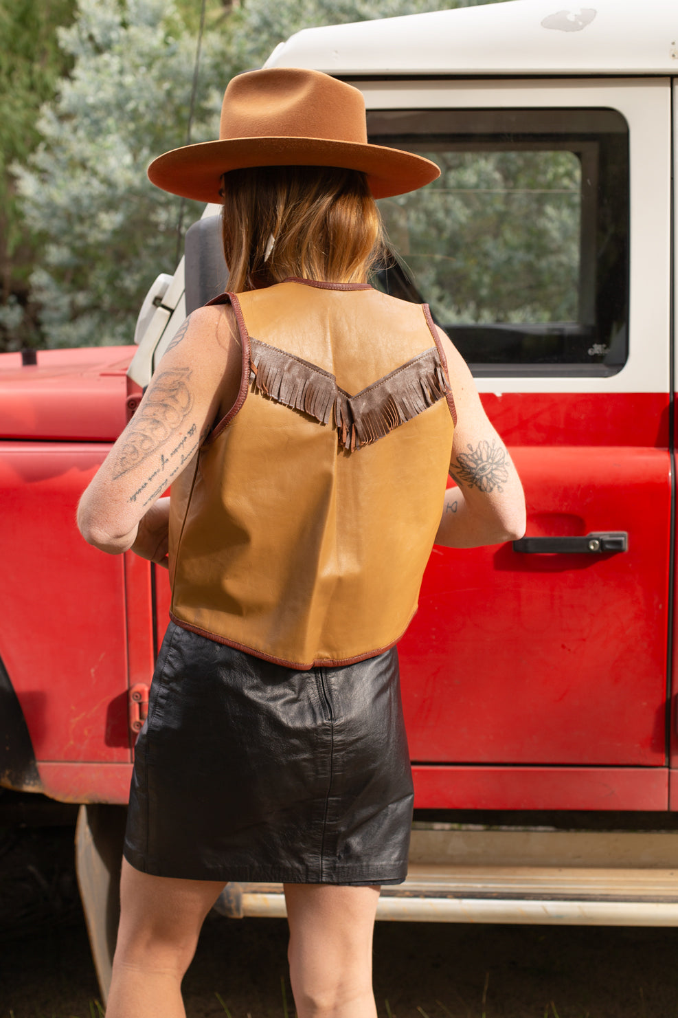 VTG 60's/70's Leather Two Tone Tassel Vest 10-12