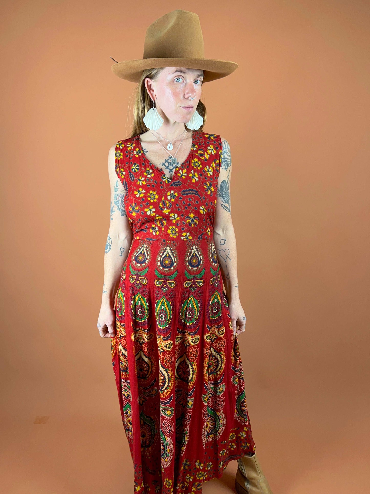 VTG 80's/90's Batik Cotton Maxi Dress 14