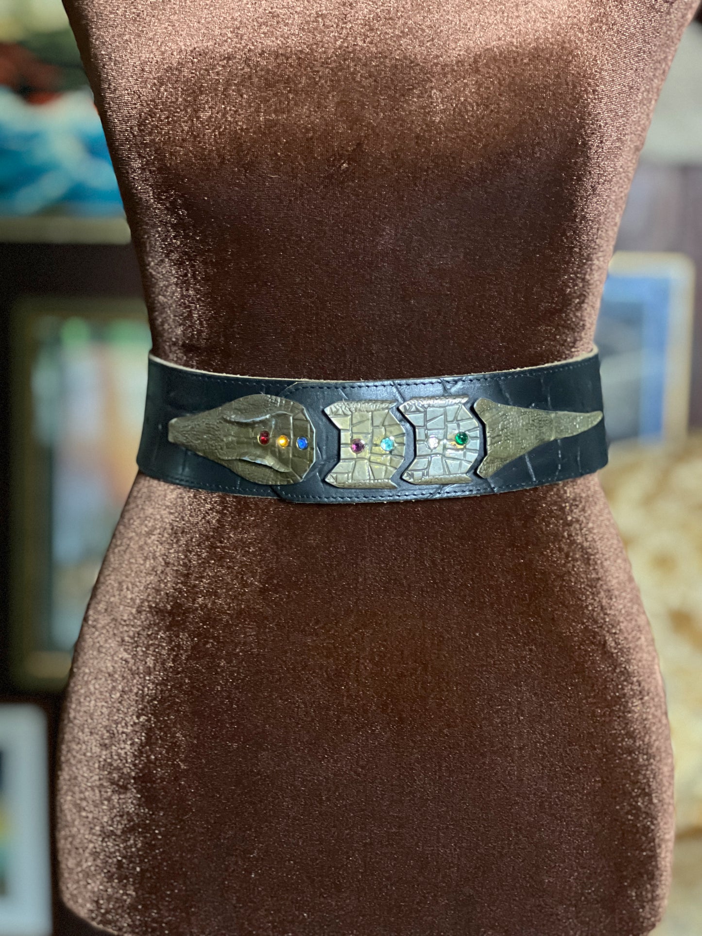 VTG 60’s Crocodile Buckle Leather Belt OS