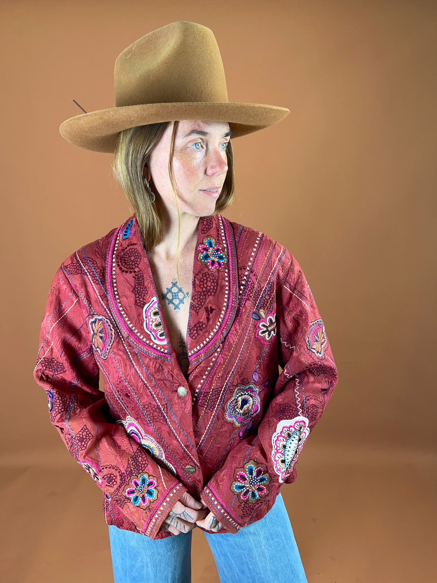 VINTAGE 80's Floral Embroidered Jacket 14