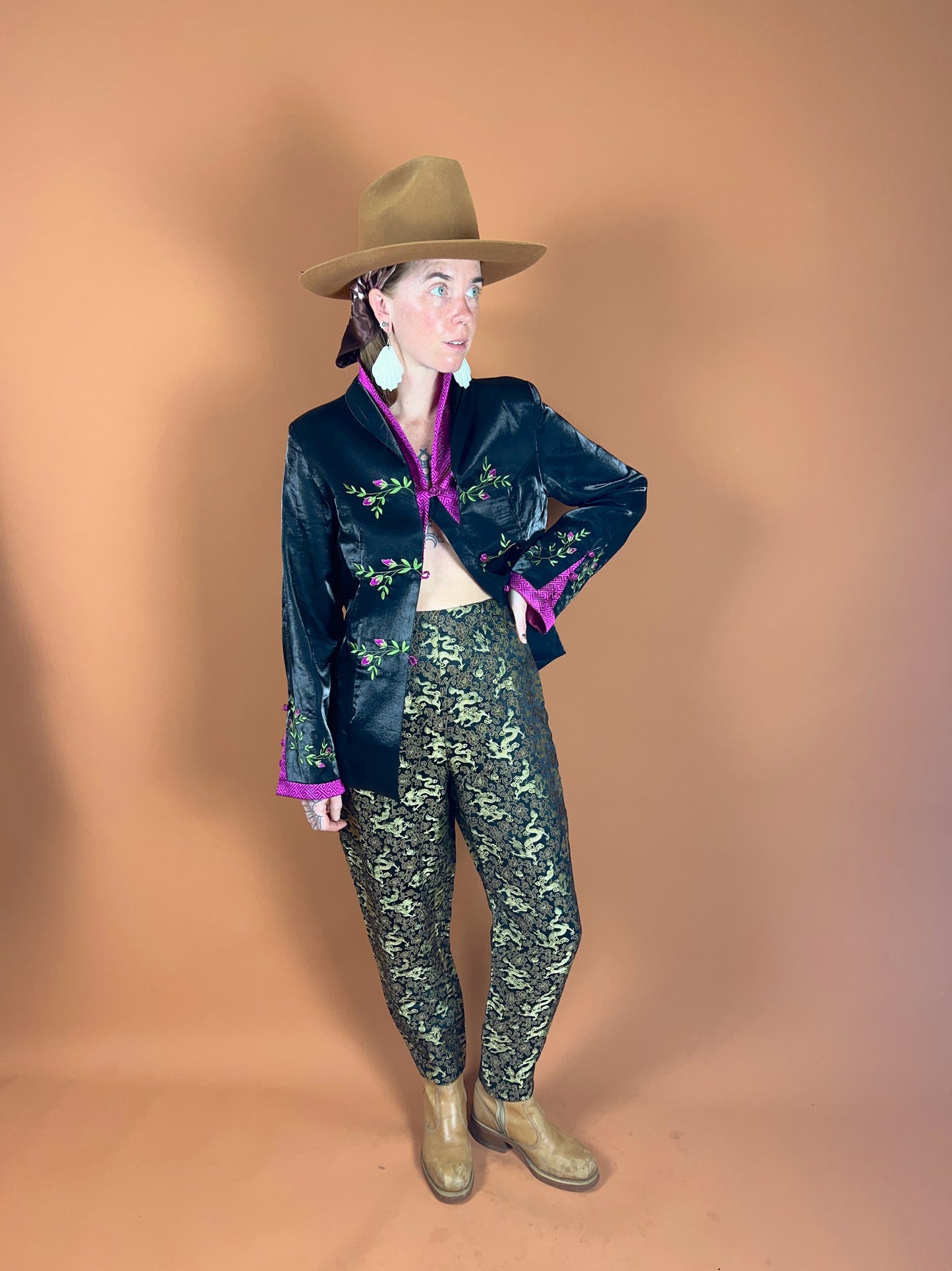 VINTAGE 70's Brocade Silk/Rayon Pants 8