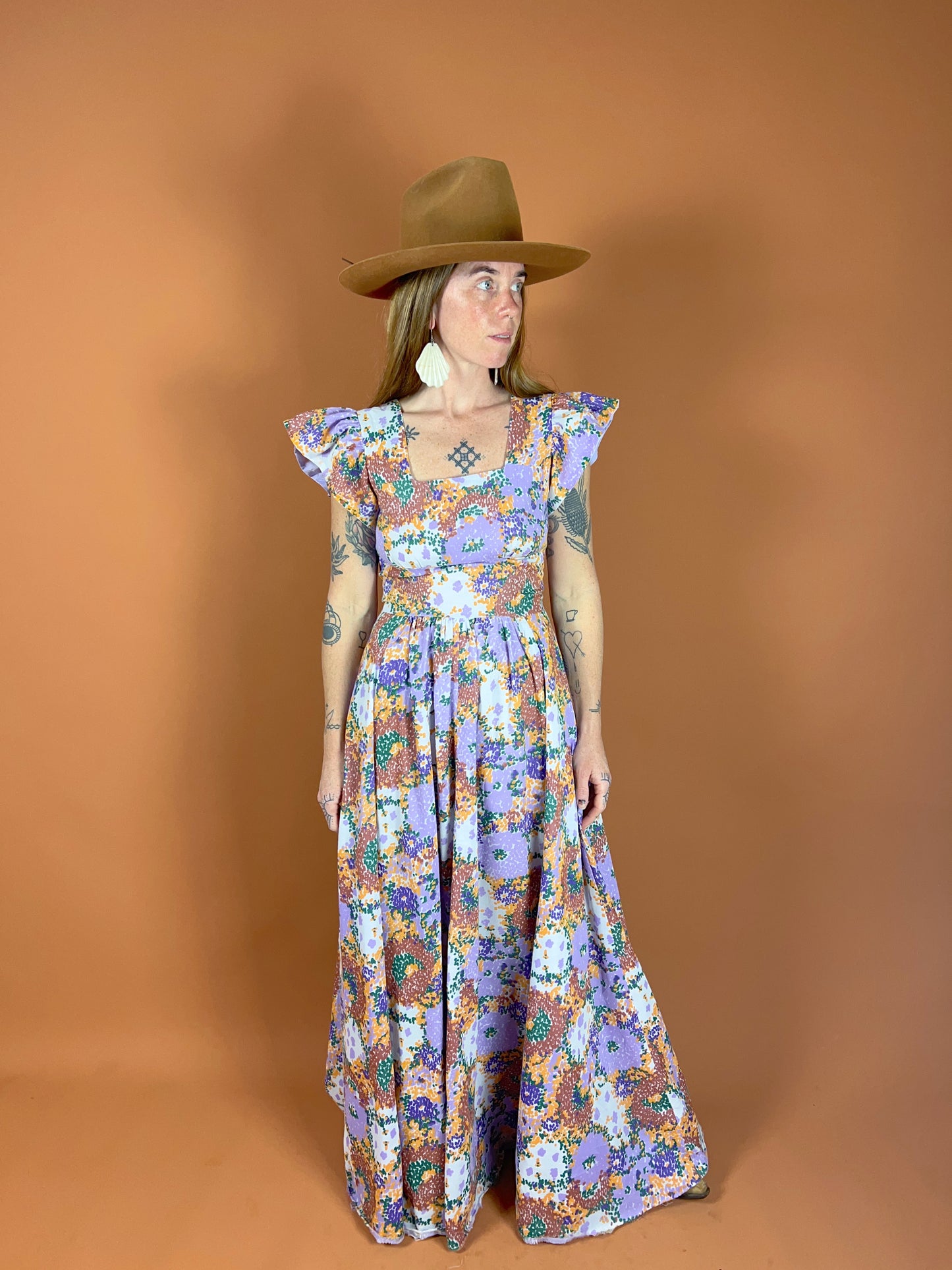 VINTAGE 60's Cotton Floral Prairie Maxi Dress 10