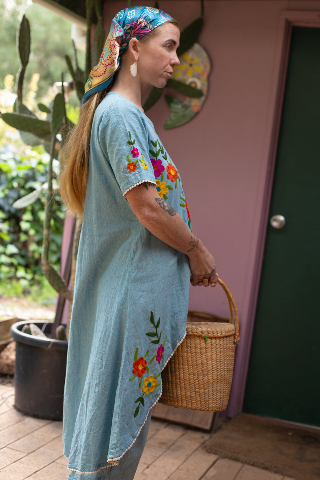 VTG 80's/90's Embroidered Linen Dress 10-12