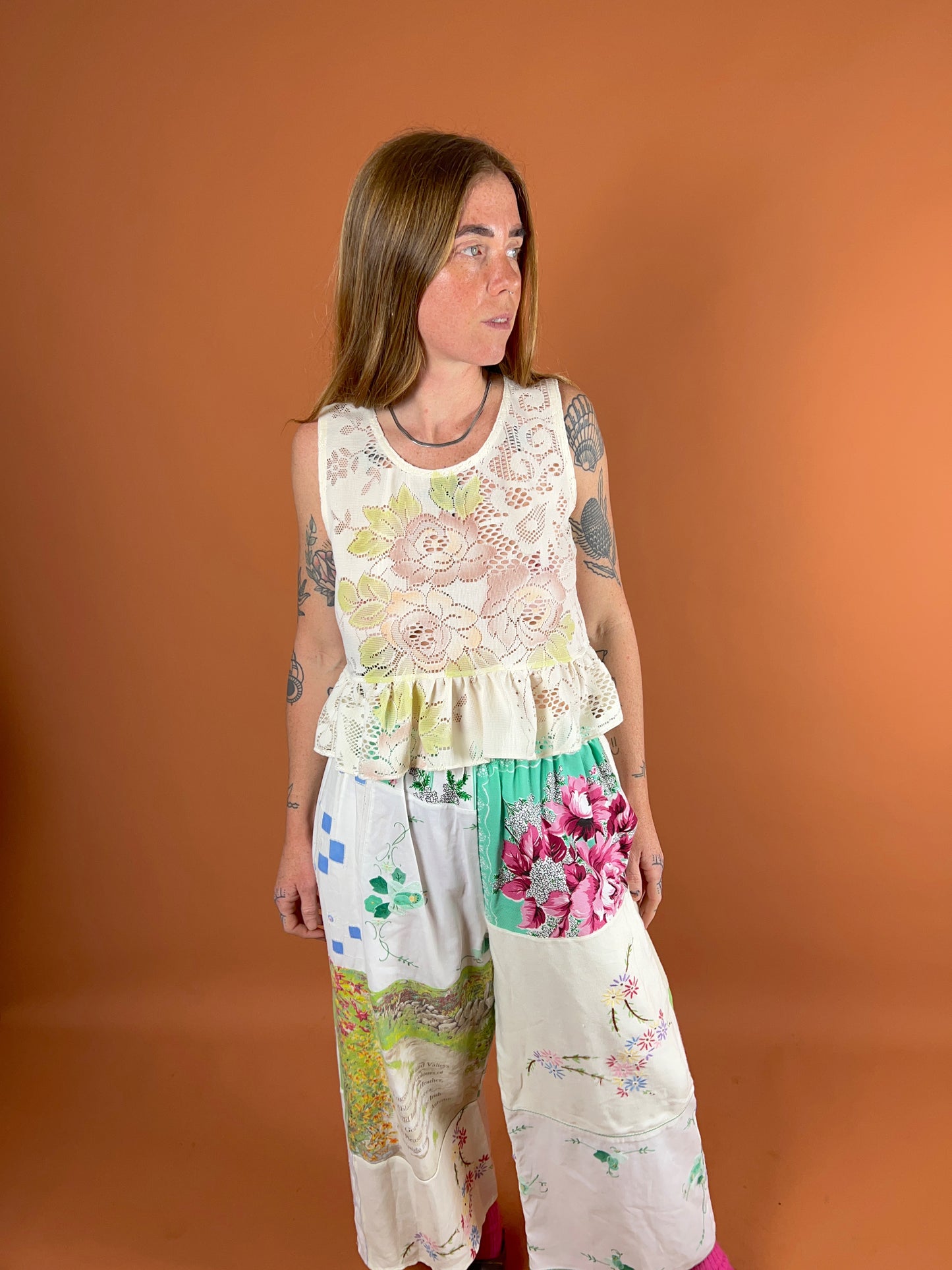 SECOND LOVE SLOW FASHION Vintage tablecloth & Tea Towel Patchwork Pants 8-14