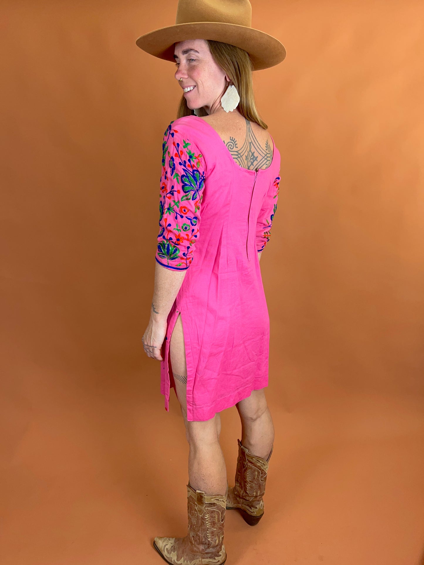 VINTAGE 70's Cotton Embroidered Tunic Mini Dress 10-12