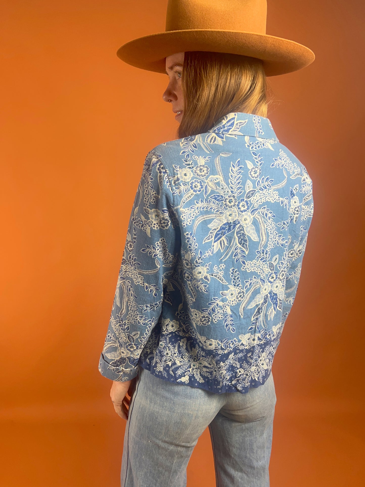 VTG 80's Two Tone Linen Rayon Embellished Lightweight Jacket 8-10