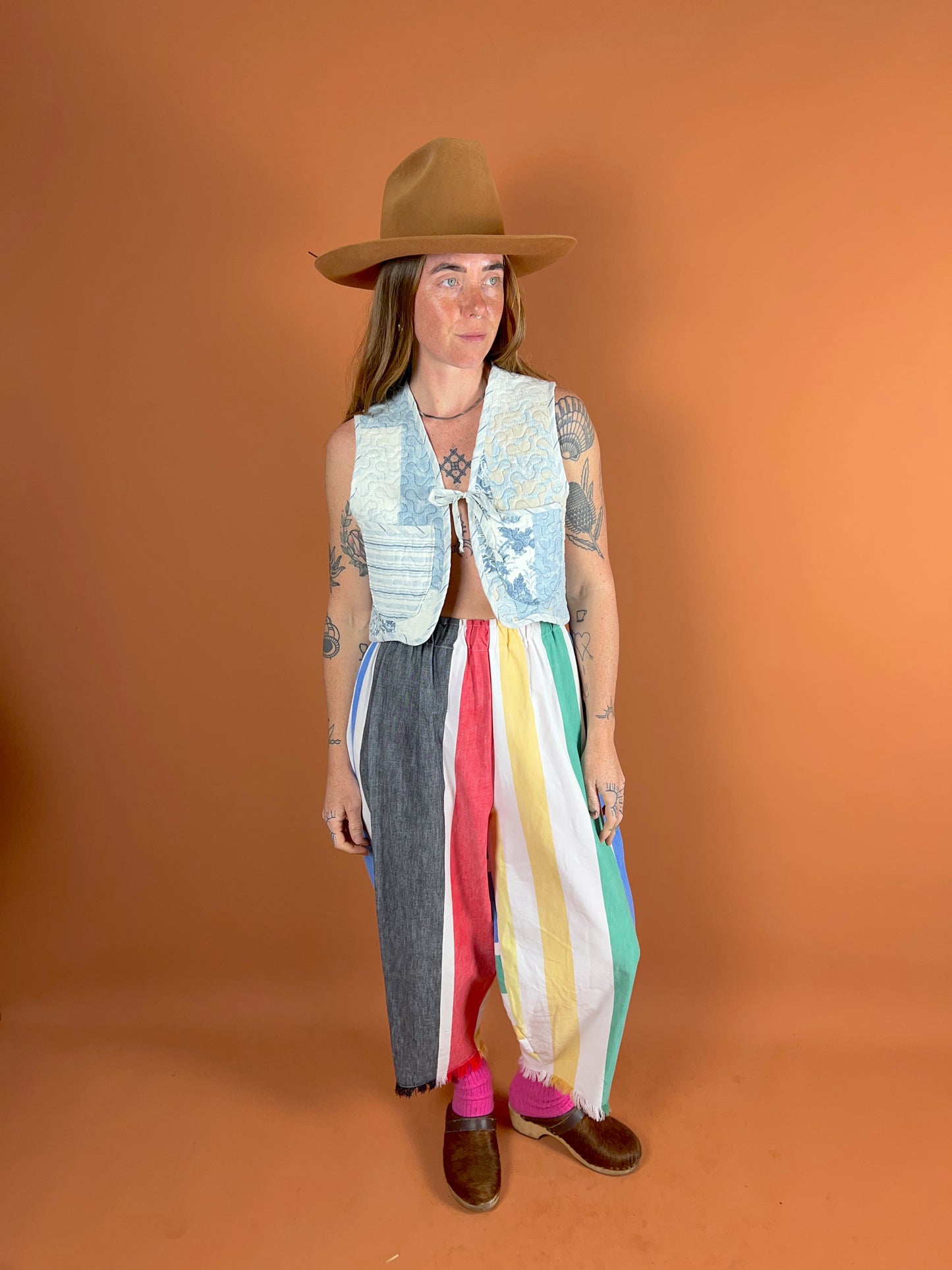 SECOND LOVE SLOW FASHION Upcycled Stripe Tablecloth Balloon Pants 6-12