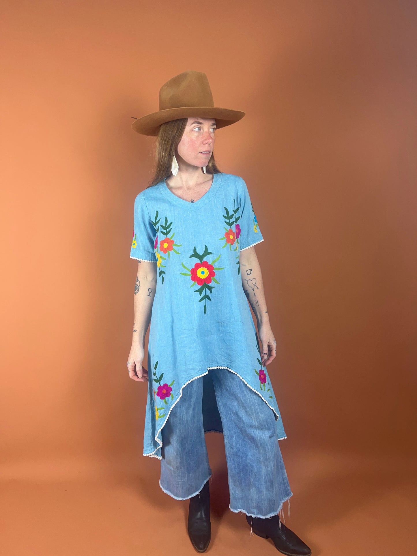 VTG 80's/90's Embroidered Linen Dress 10-12
