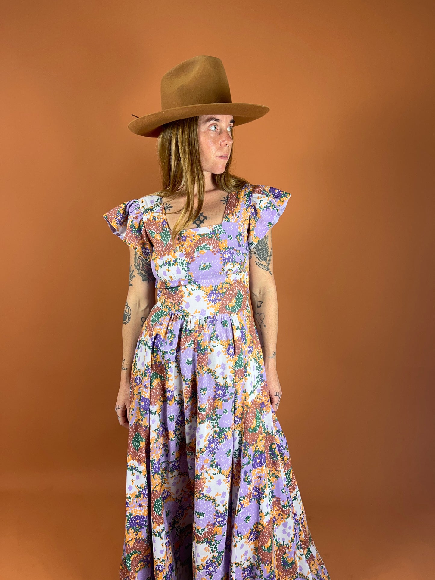 VINTAGE 60's Cotton Floral Prairie Maxi Dress 10
