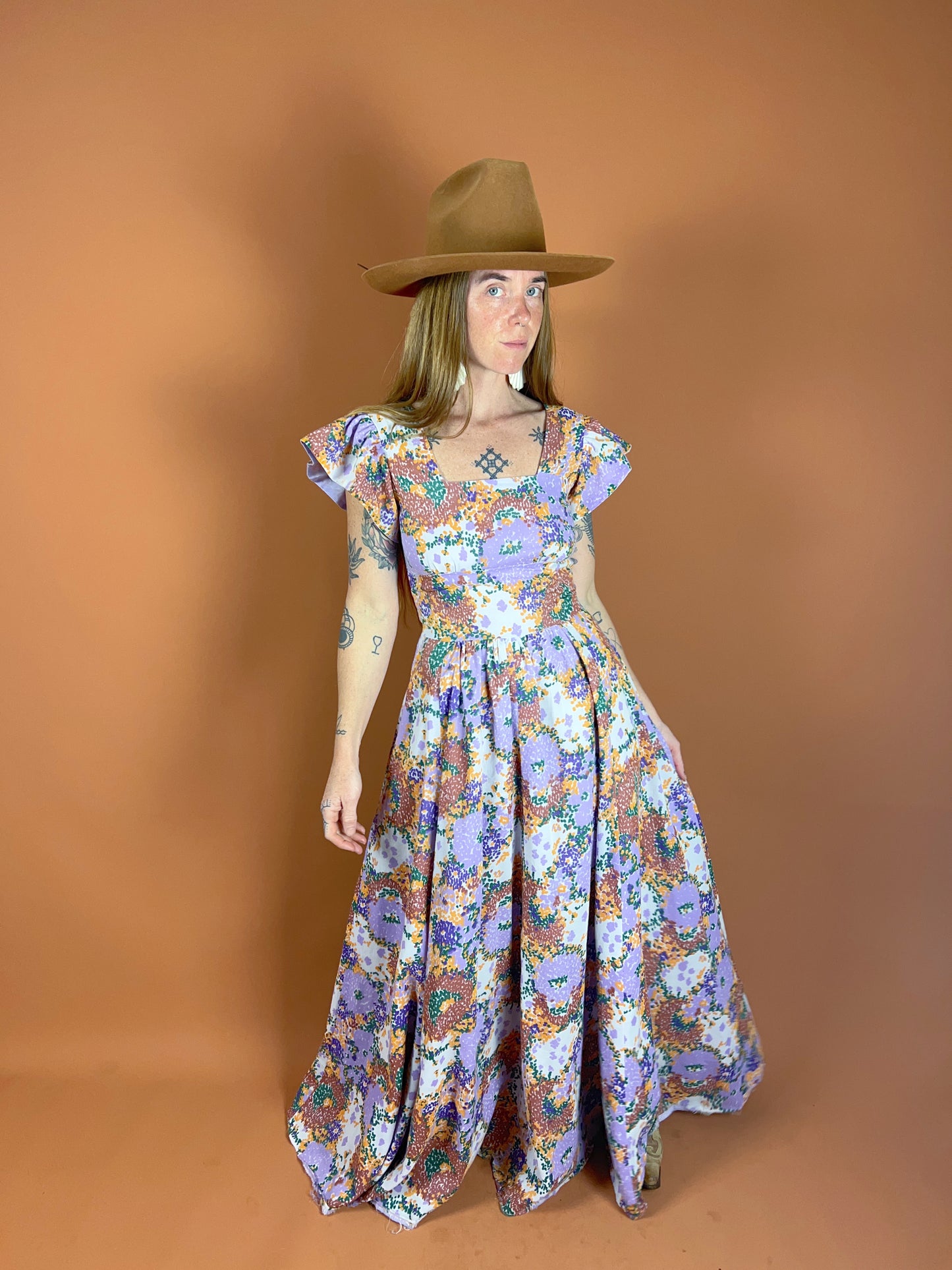 VINTAGE 60's Cotton Floral Prairie Maxi Dress 10