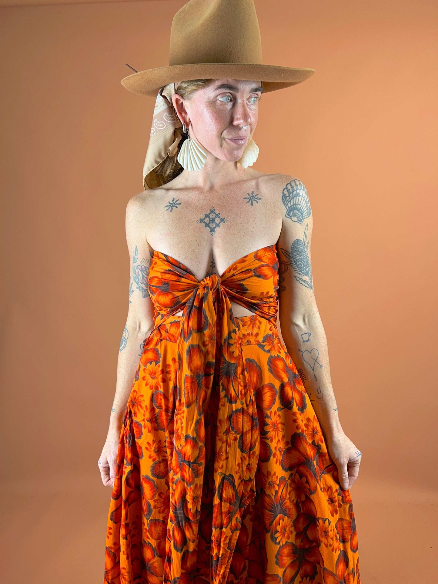 VTG 60's Hibiscus Maxi Dress 8-10