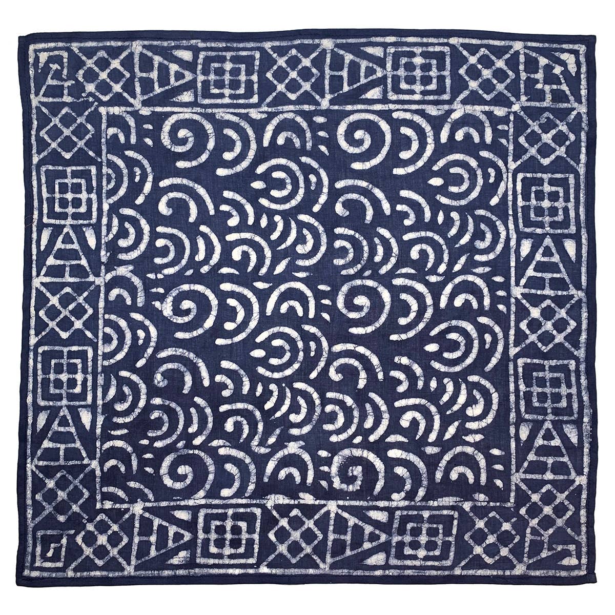 ANJU JEWELLERY Block Printed Bandana - Dark Blue Spirals and Squares