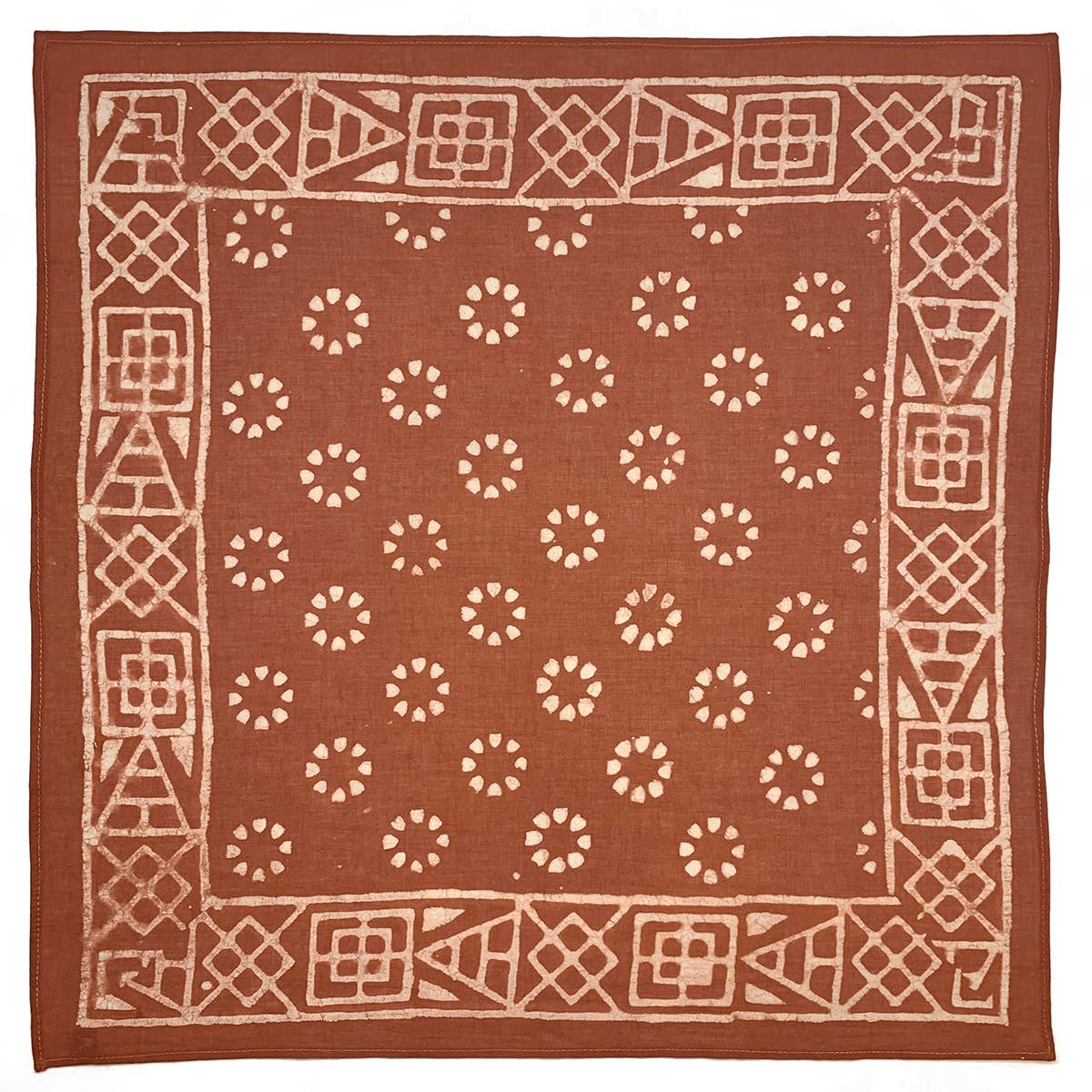 ANJU Block Printed Bandana - Brown Circles and Geometric Border