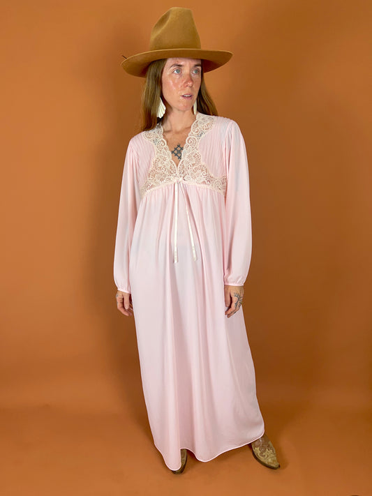 VINTAGE 60's Long Sleeve Nightgown Maxi Dress 14-16