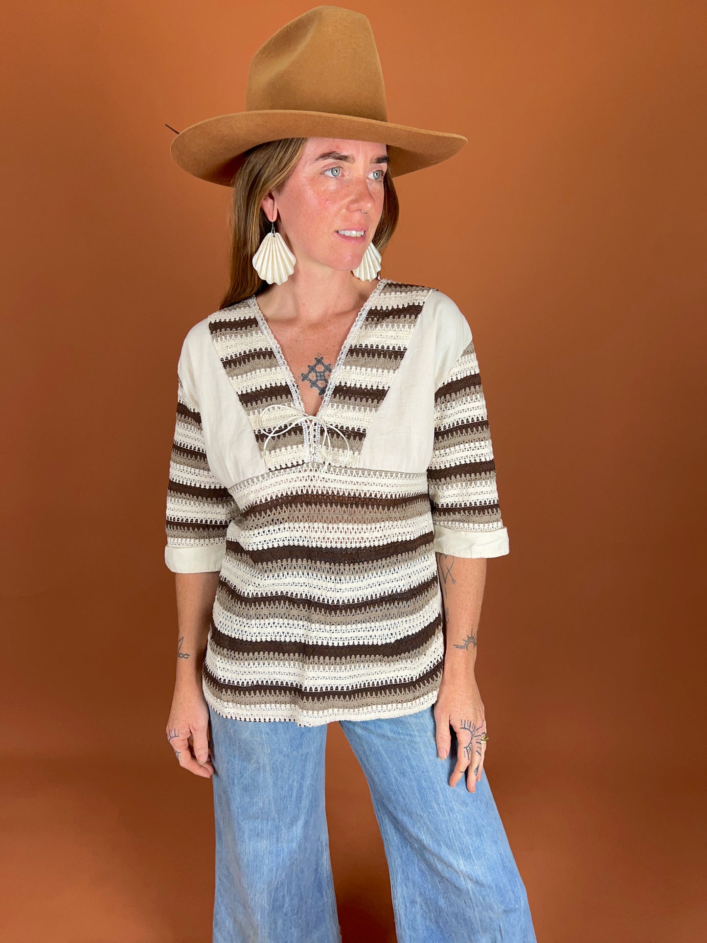 VINTAGE 70's Woven Blouse 12-14