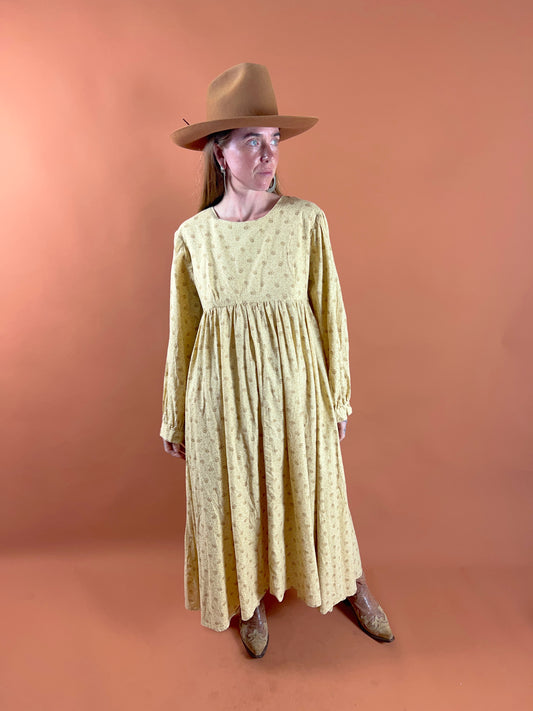 VINTAGE 70's Cotton Floral Maxi Dress 12-14