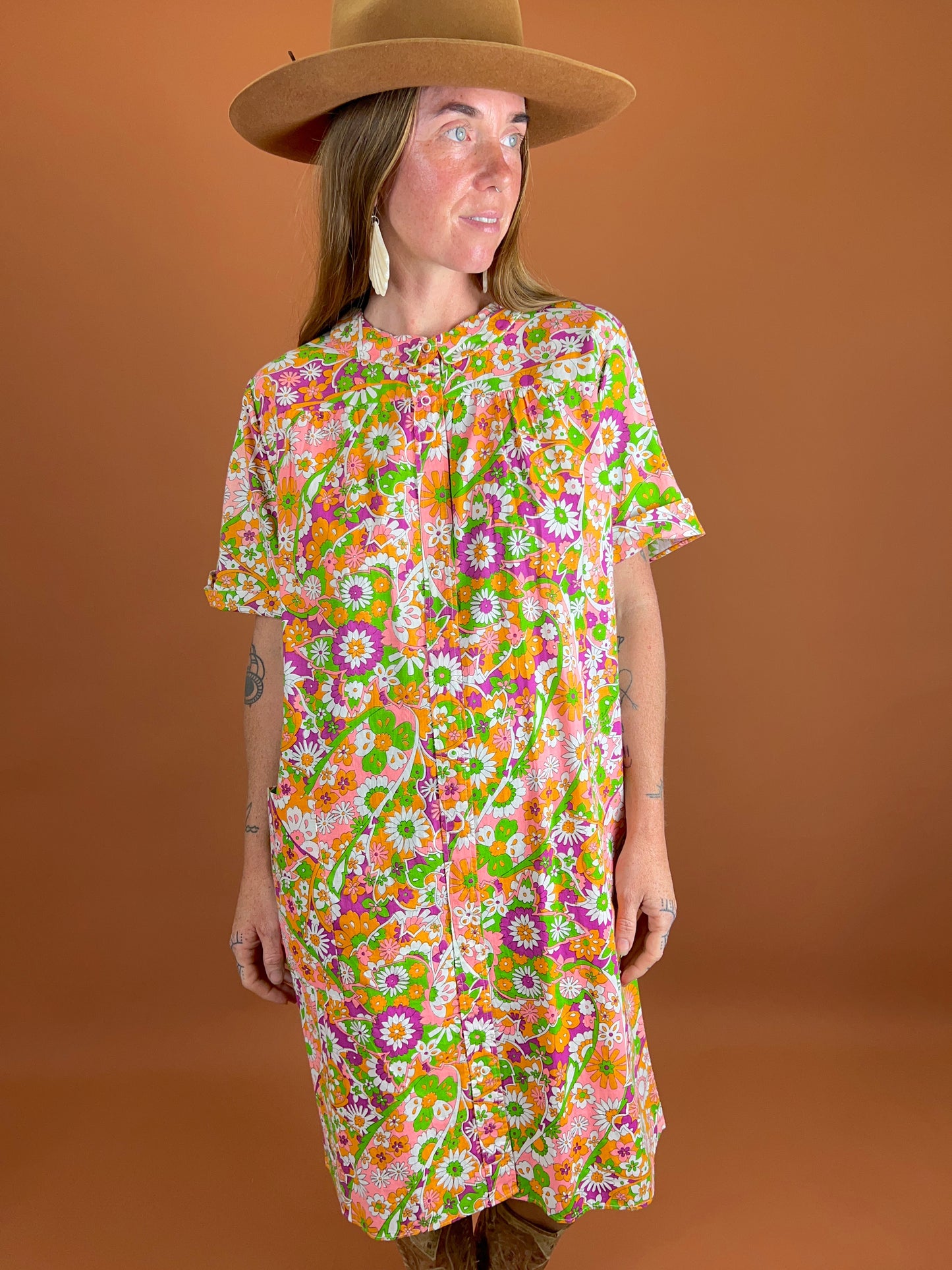 VINTAGE 60's Floral Midi Dress 14-16