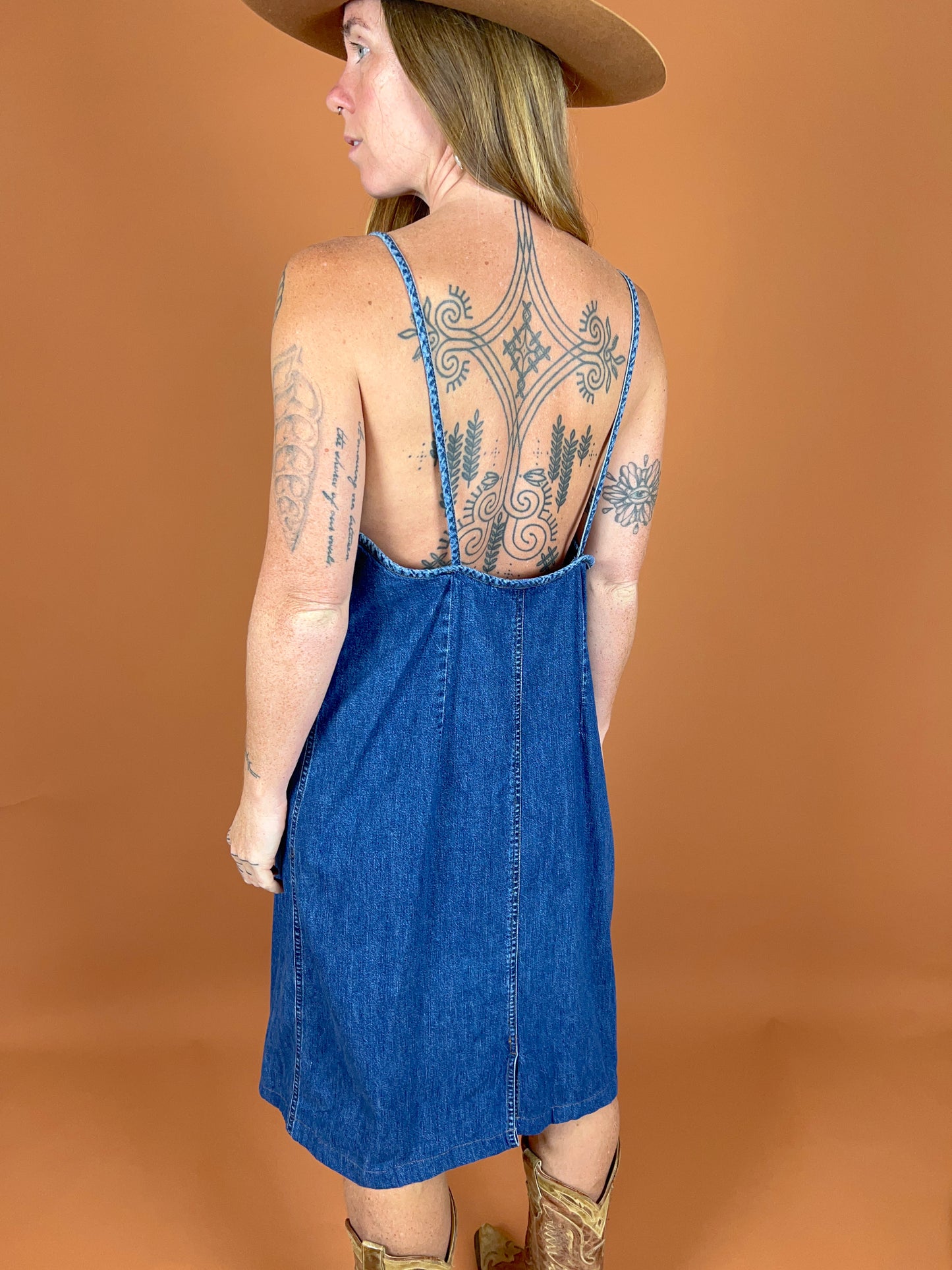 VINTAGE 90's Denim Midi Dress 14