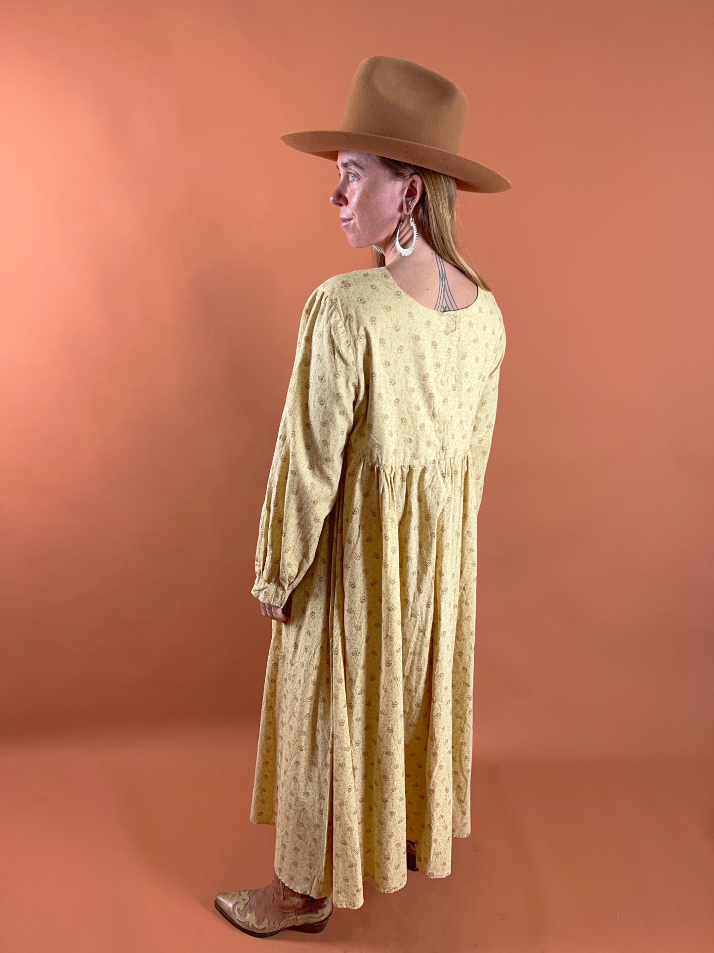 VINTAGE 70's Cotton Floral Maxi Dress 12-14