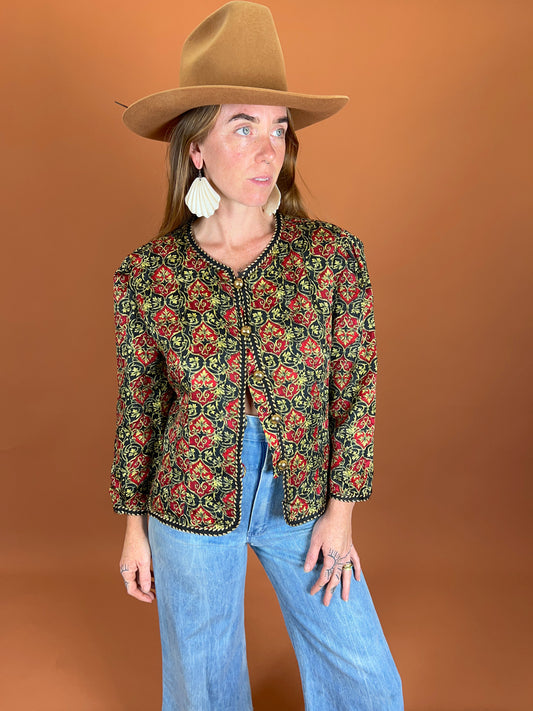 VINTAGE 80's Silk Floral Jacket 12