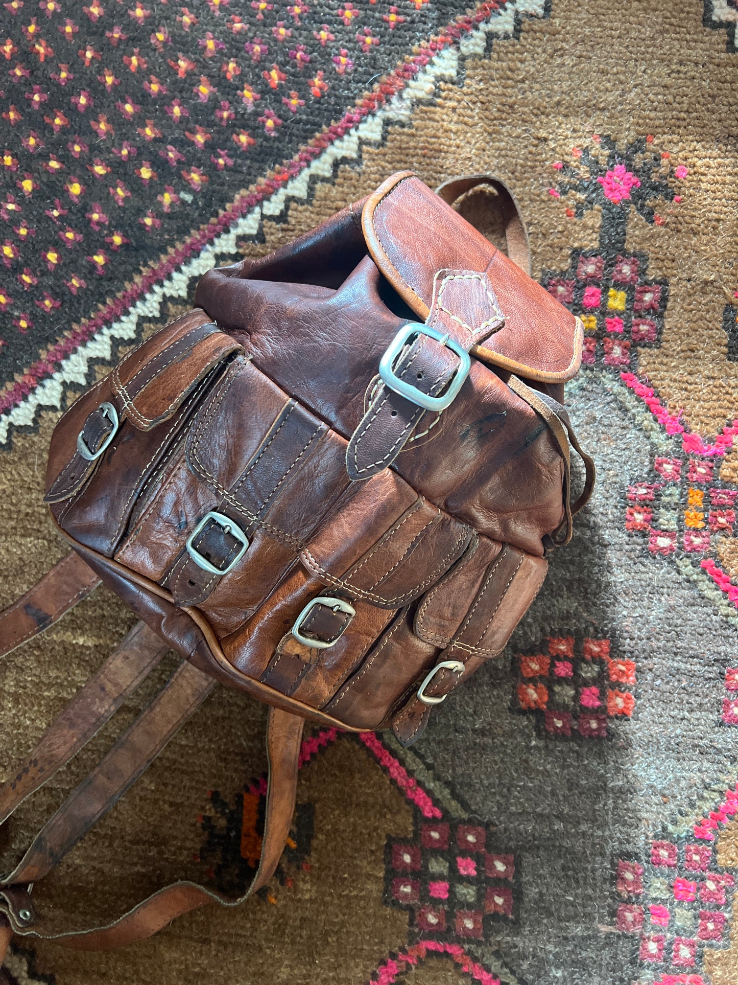 VINTAGE 70's Leather Mini Backpack