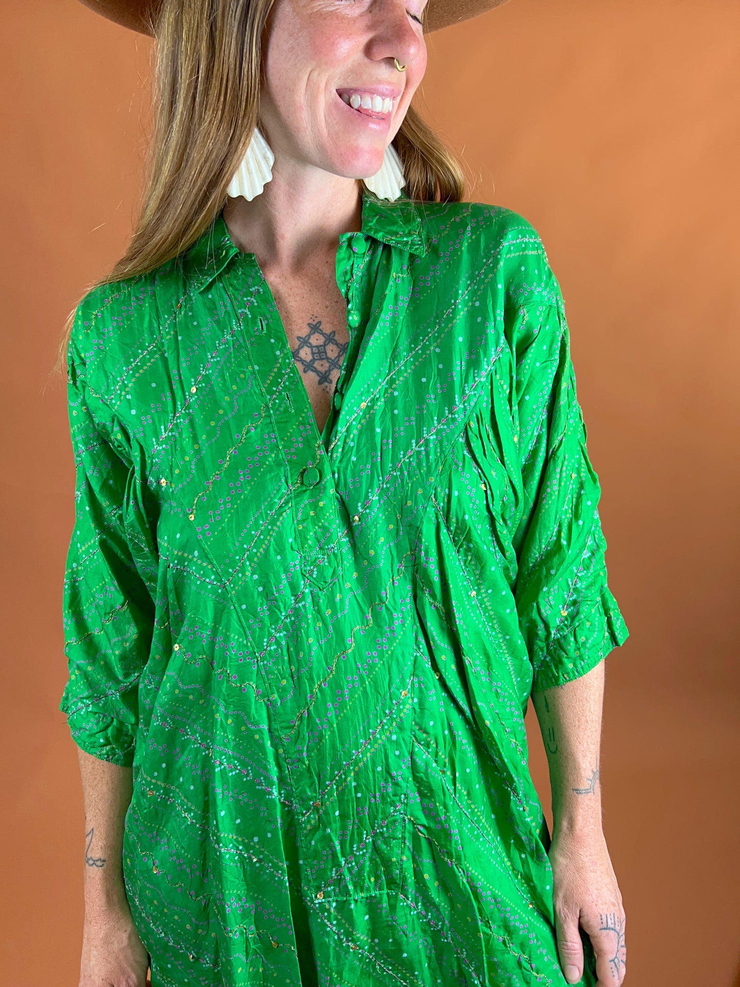 VINTAGE 60’s Silk Embroidered Tunic Dress 12